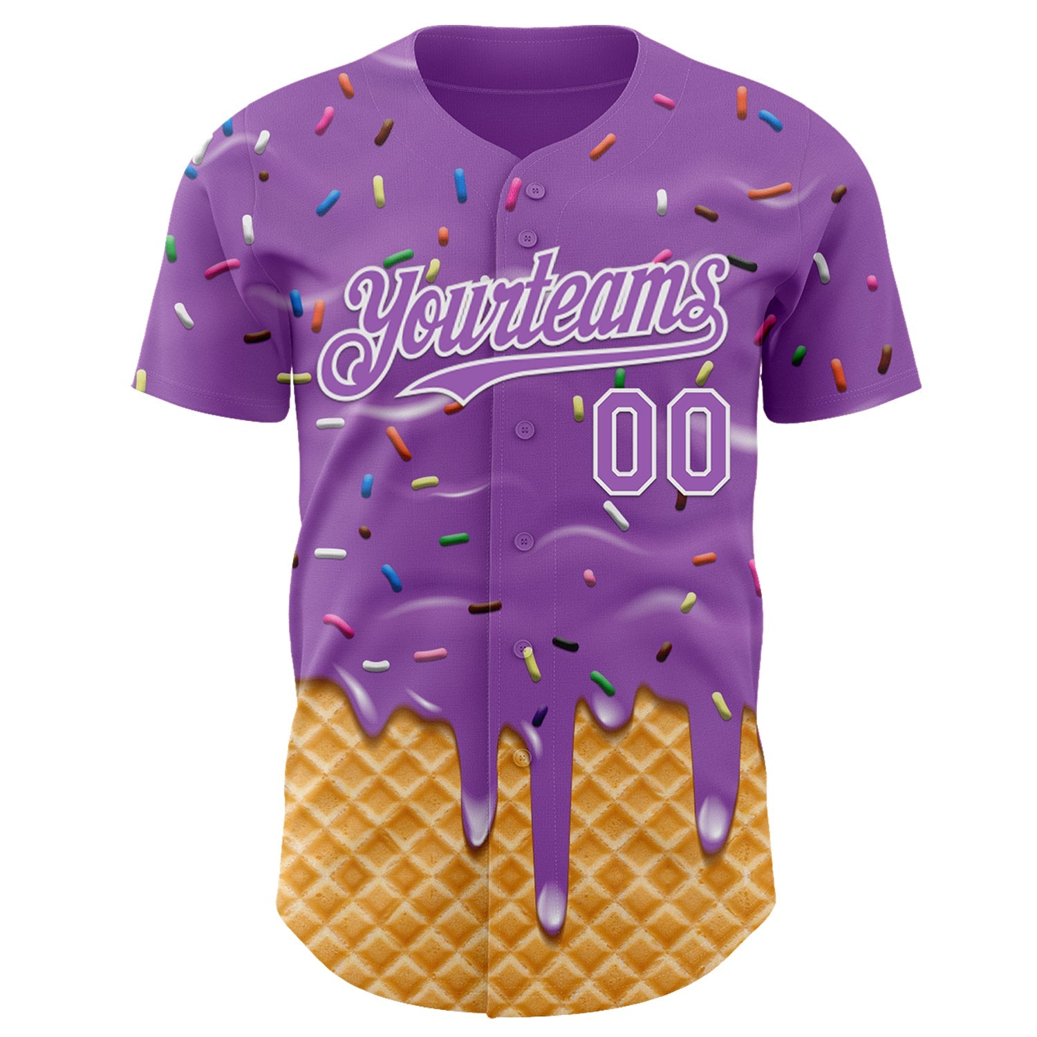 Custom Medium Purple-White Ice Cream Waffle Foodie Dessert Authentic Baseball Jersey view 2