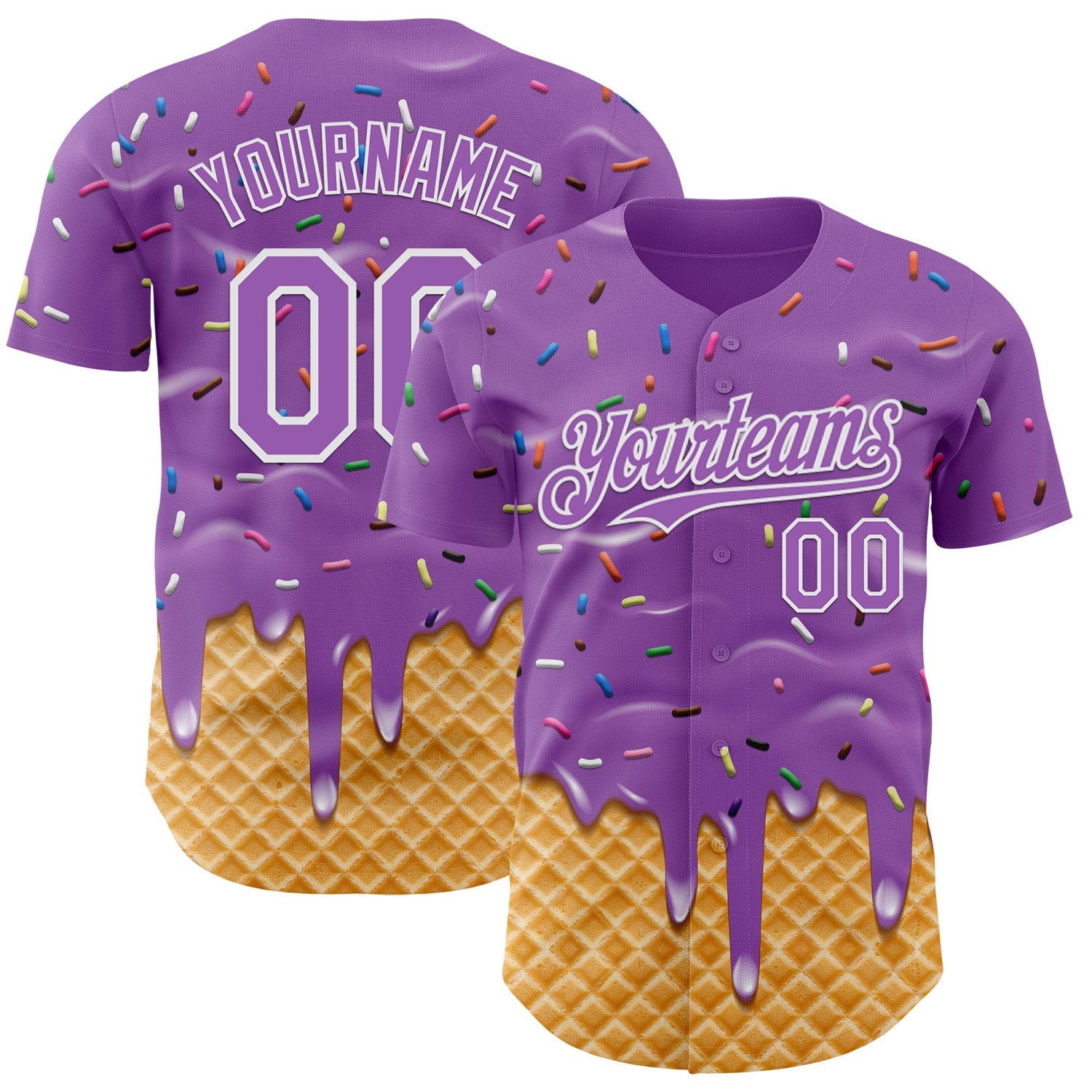 Custom Medium Purple-White Ice Cream Waffle Foodie Dessert Authentic Baseball Jersey - Main View