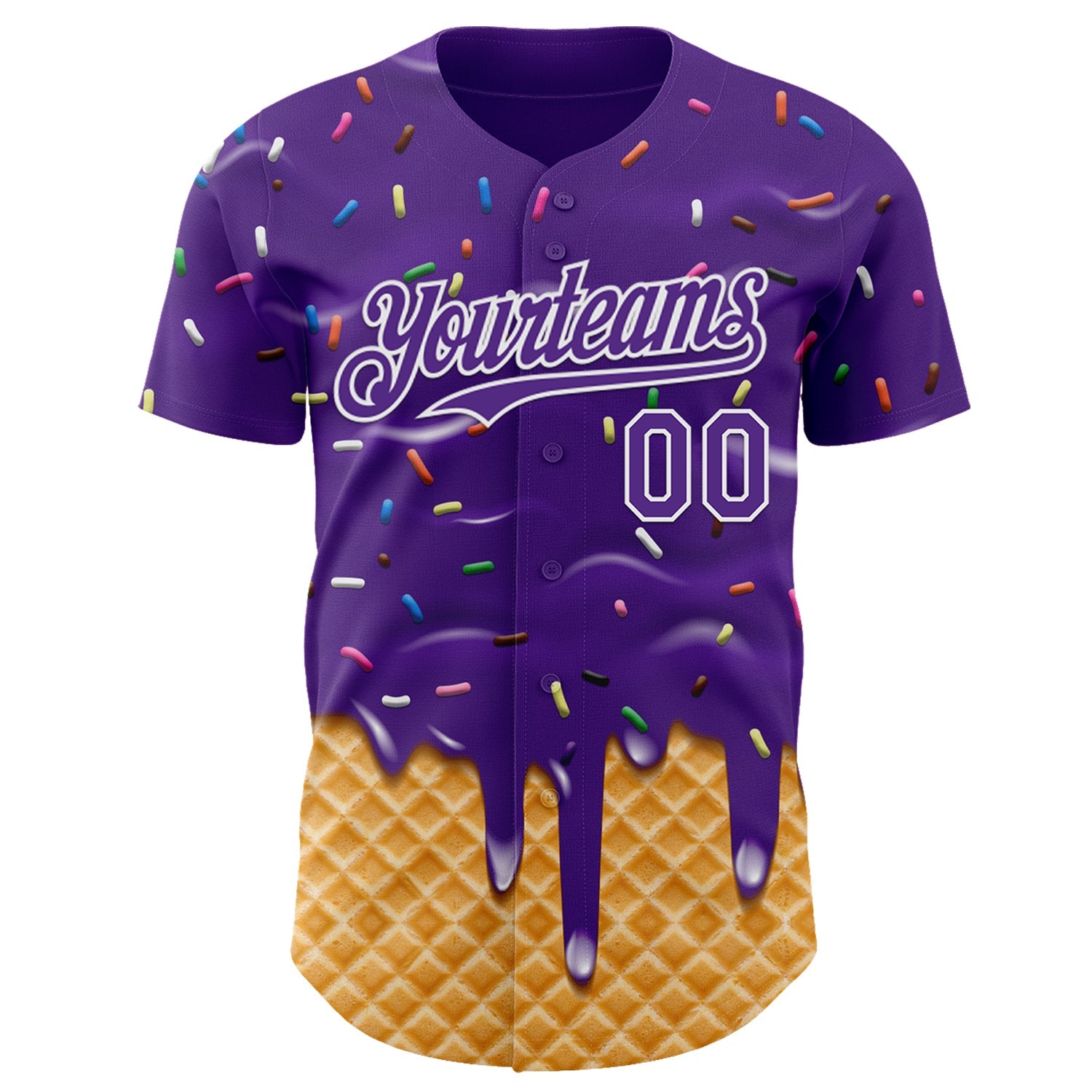 Custom Purple-White Ice Cream Waffle Foodie Dessert Authentic Baseball Jersey view 2