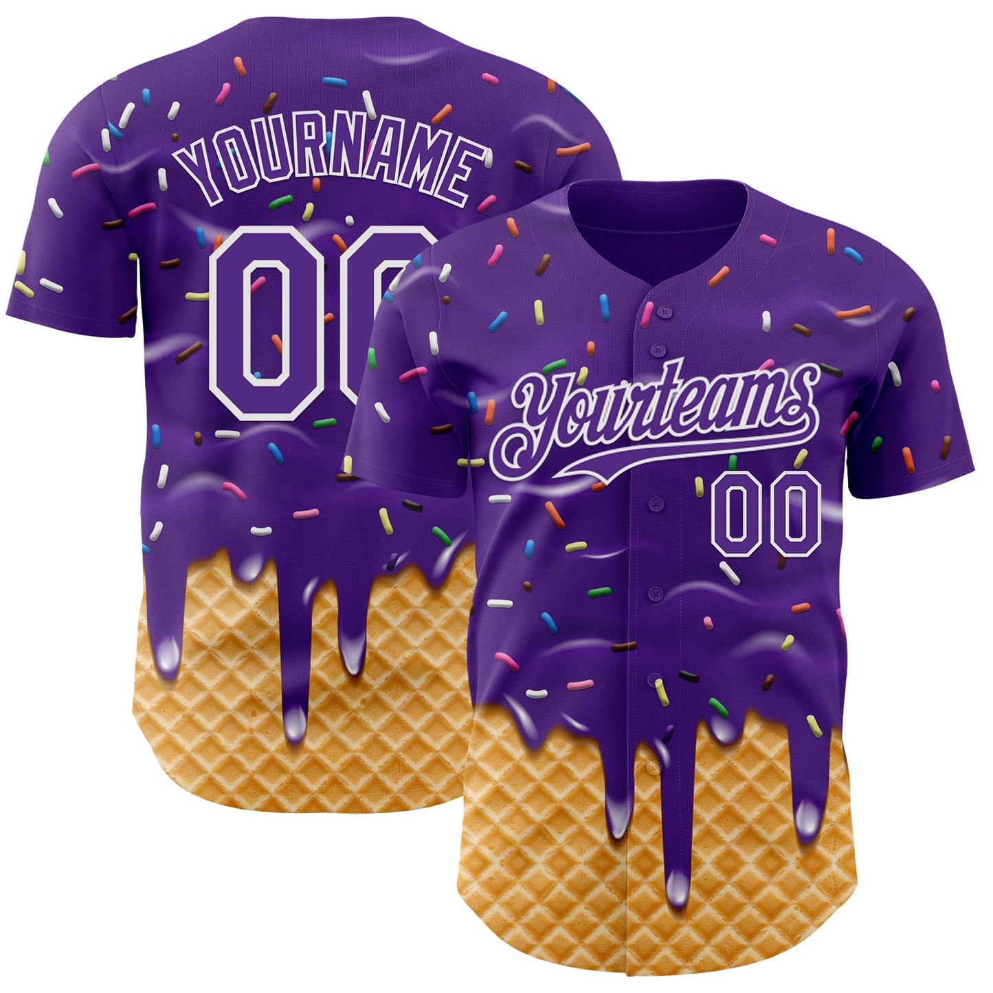 Custom Purple-White Ice Cream Waffle Foodie Dessert Authentic Baseball Jersey - Main View