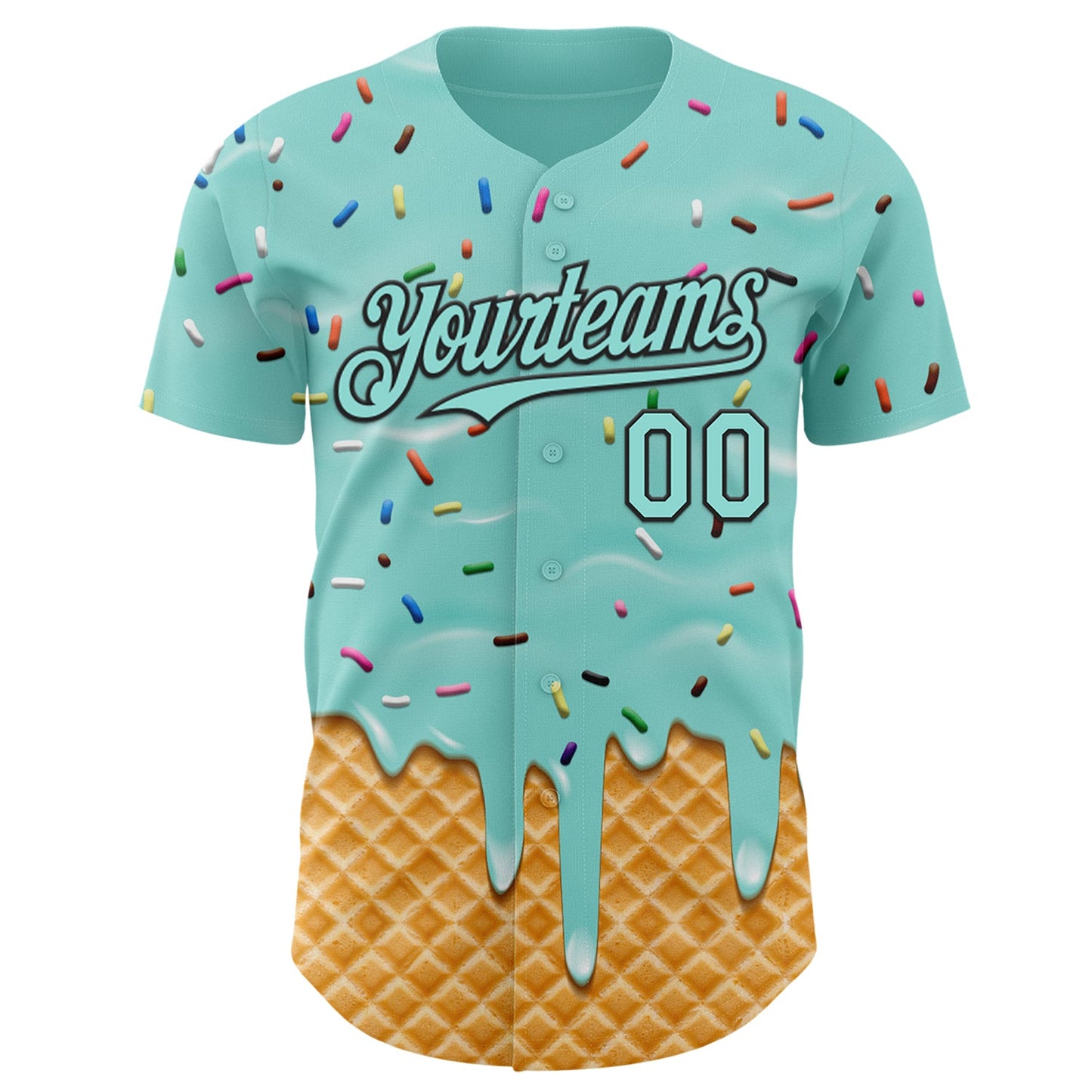 Custom Ice Blue-Black Ice Cream Waffle Foodie Dessert Authentic Baseball Jersey view 2