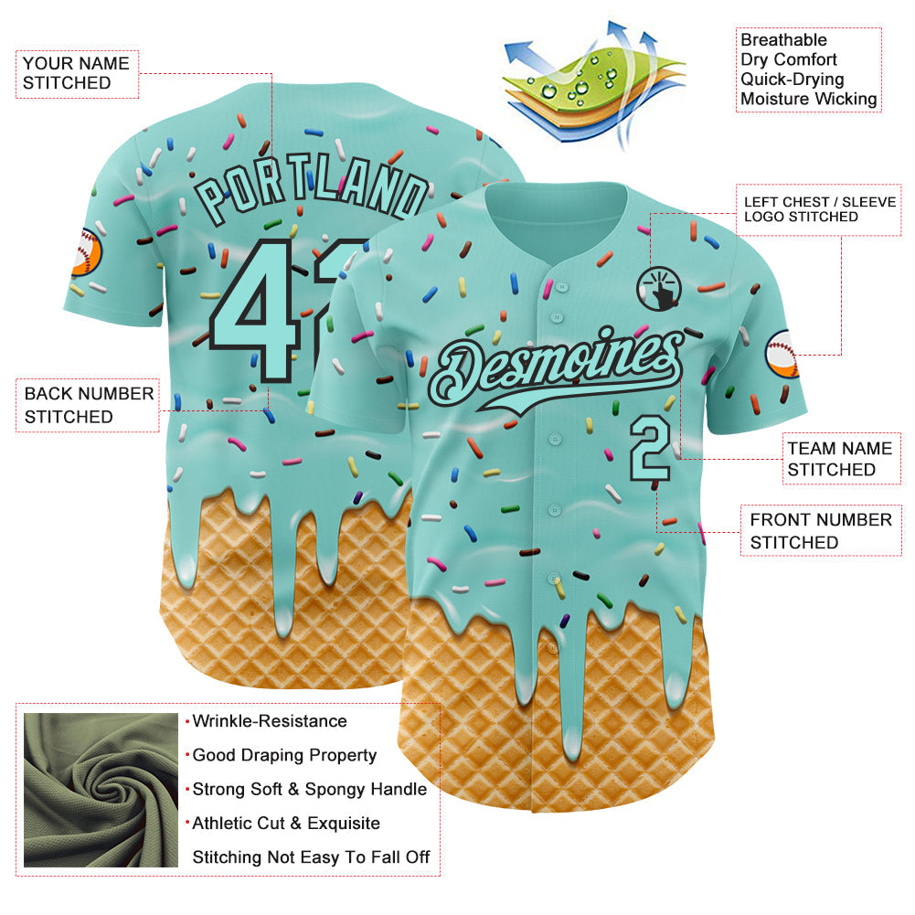 Custom Ice Blue-Black Ice Cream Waffle Foodie Dessert Authentic Baseball Jersey view 3