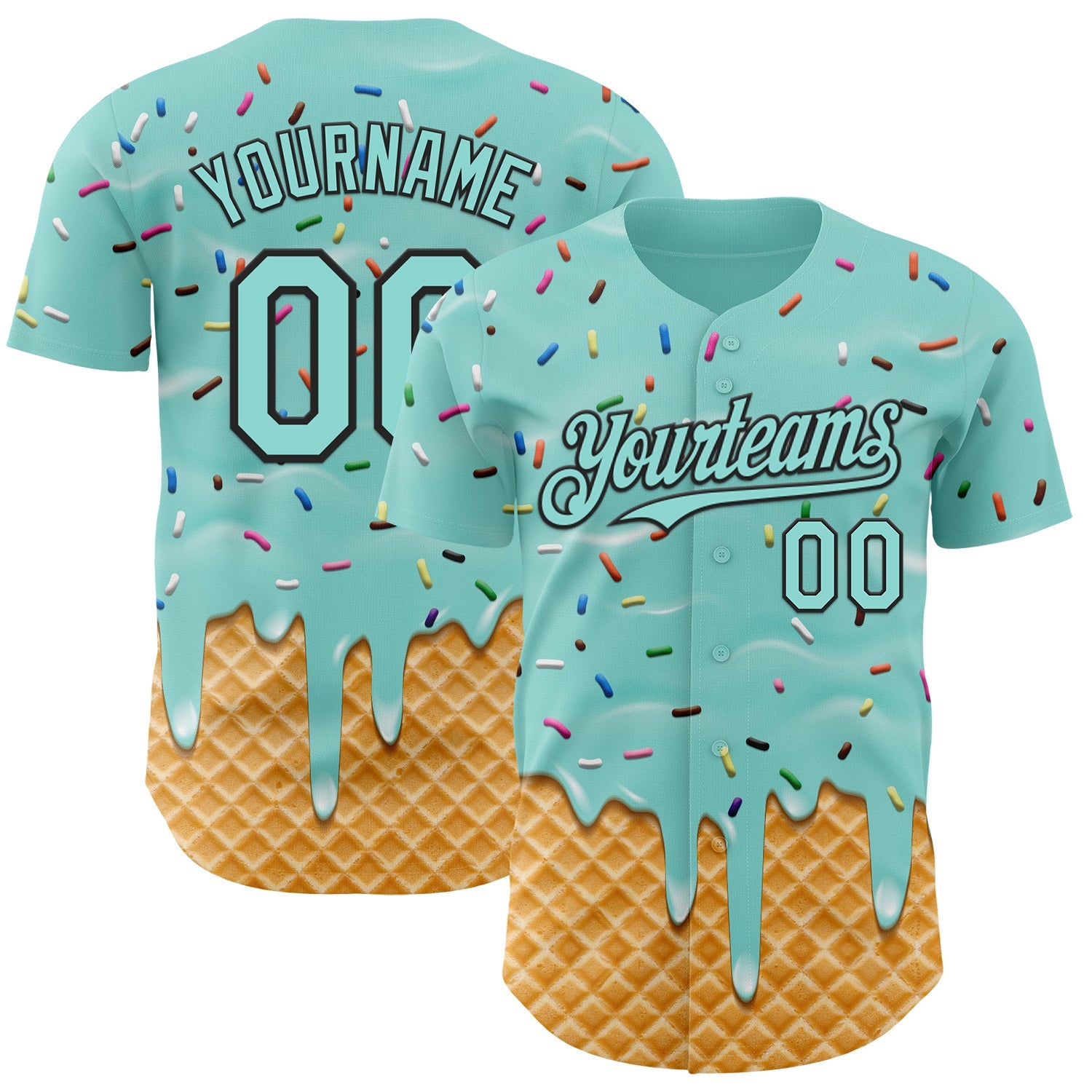 Custom Ice Blue-Black Ice Cream Waffle Foodie Dessert Authentic Baseball Jersey - Main View