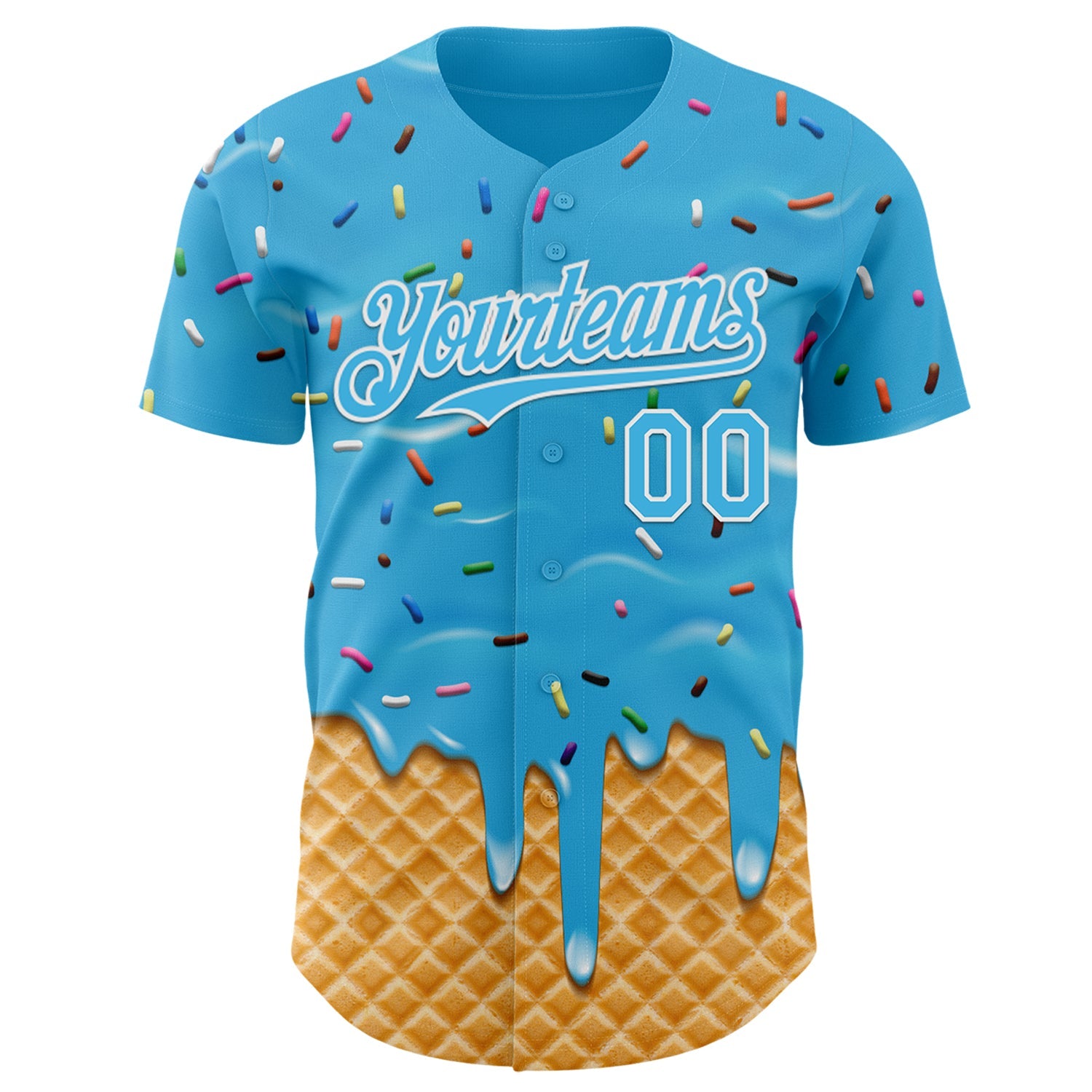 Custom Sky Blue-White Ice Cream Waffle Foodie Dessert Authentic Baseball Jersey view 2