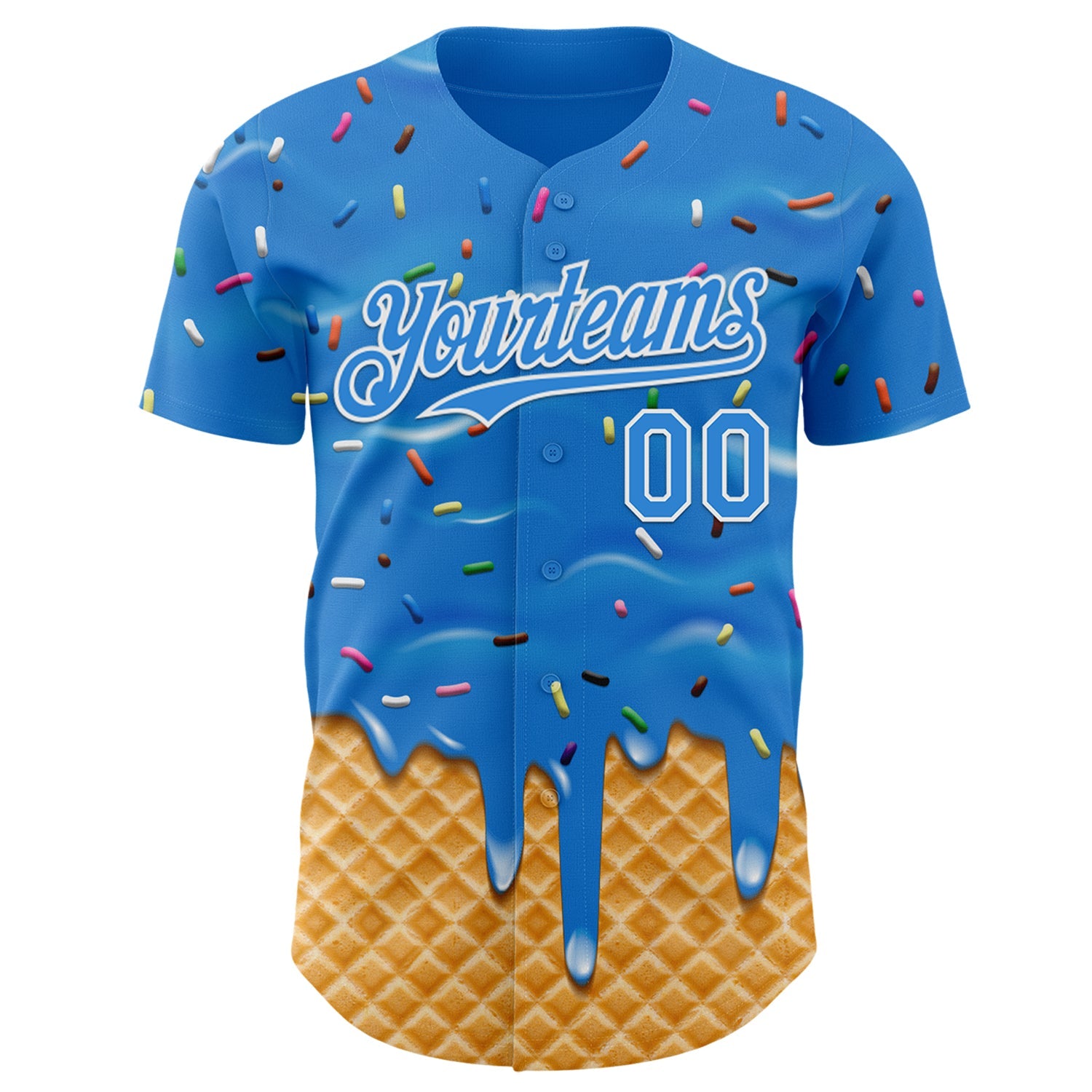Custom Electric Blue-White Ice Cream Waffle Foodie Dessert Authentic Baseball Jersey view 2