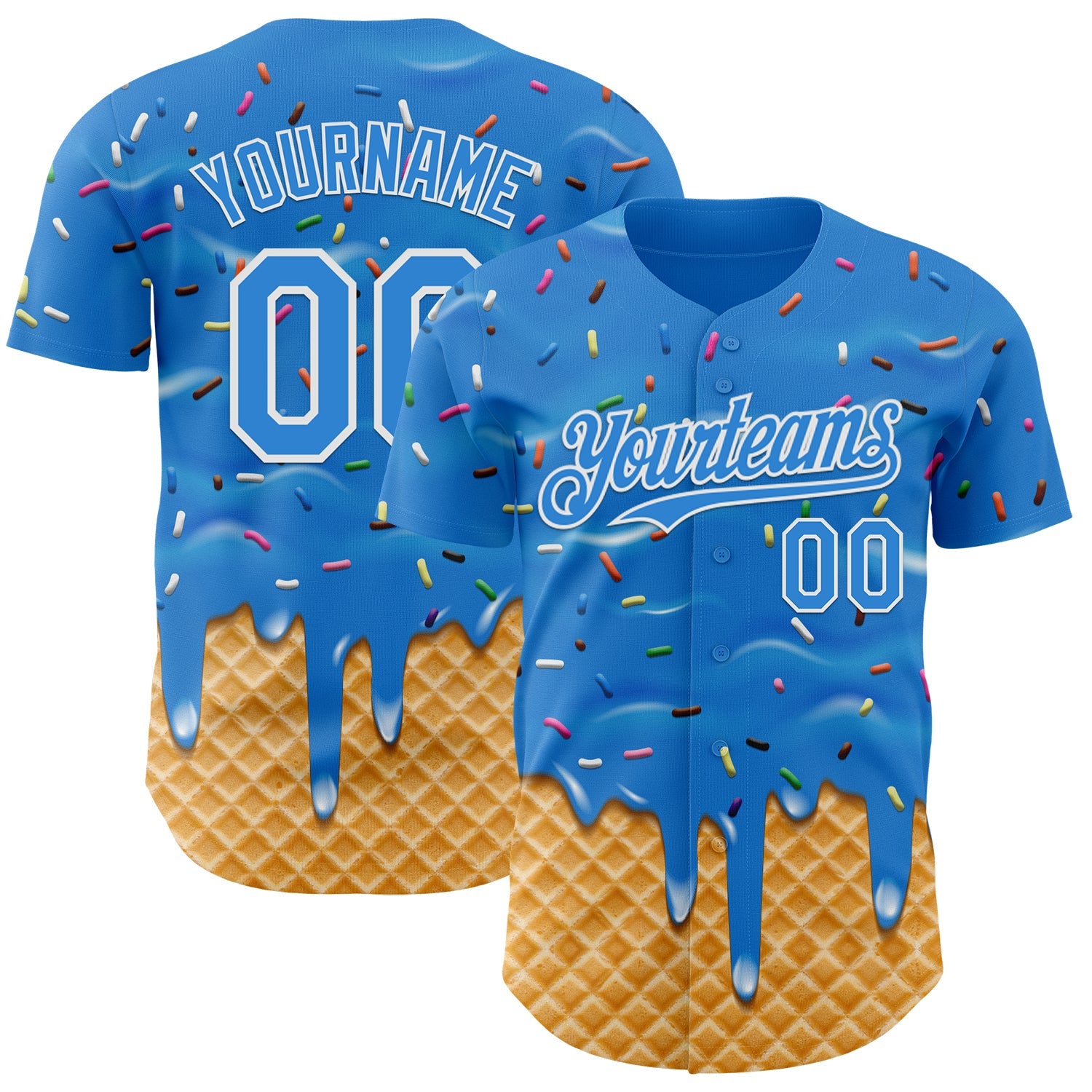 Custom Electric Blue-White Ice Cream Waffle Foodie Dessert Authentic Baseball Jersey - Main View
