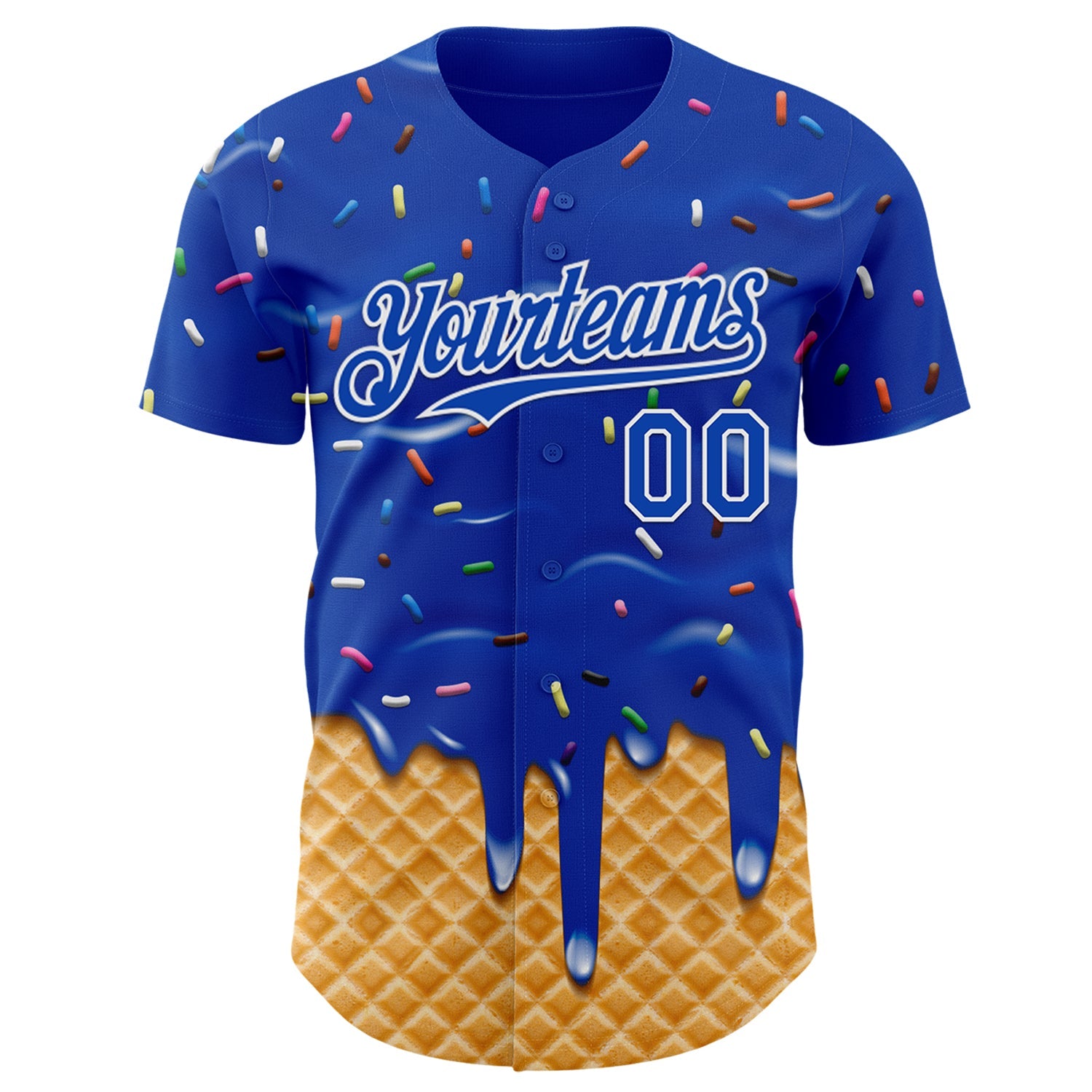 Custom Thunder Blue-White Ice Cream Waffle Foodie Dessert Authentic Baseball Jersey view 2