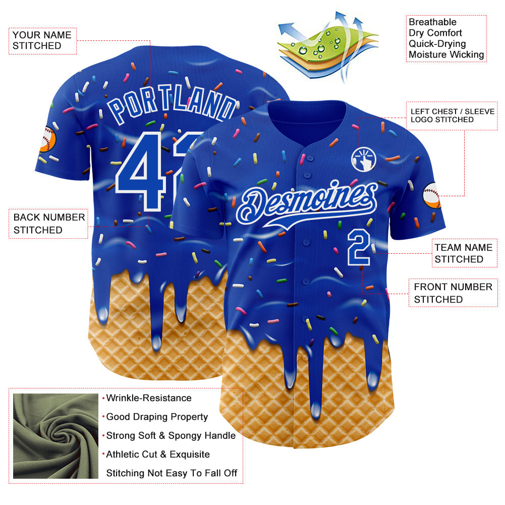 Custom Thunder Blue-White Ice Cream Waffle Foodie Dessert Authentic Baseball Jersey view 3