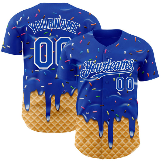 Custom Thunder Blue-White Ice Cream Waffle Foodie Dessert Authentic Baseball Jersey - Main View