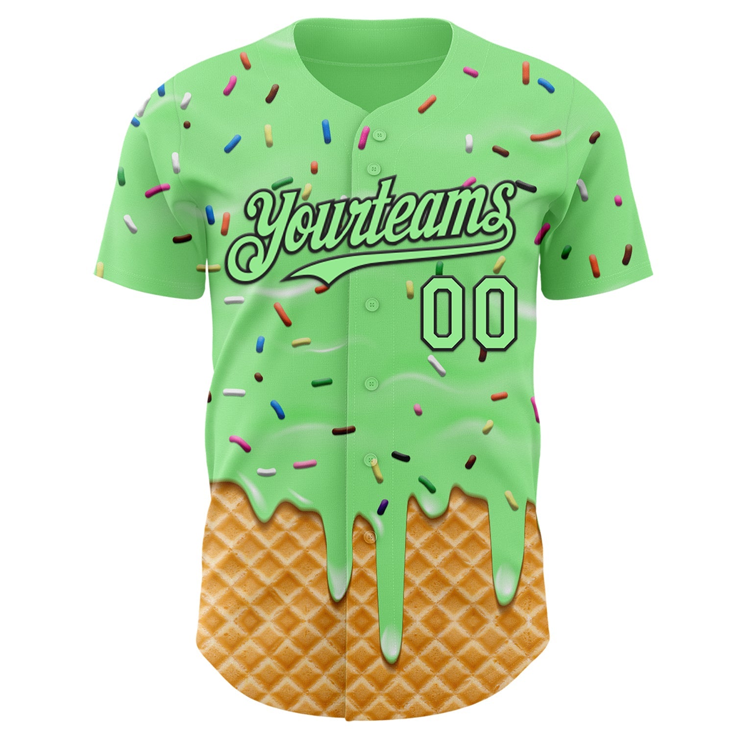 Custom Pea Green-Black Ice Cream Waffle Foodie Dessert Authentic Baseball Jersey view 2