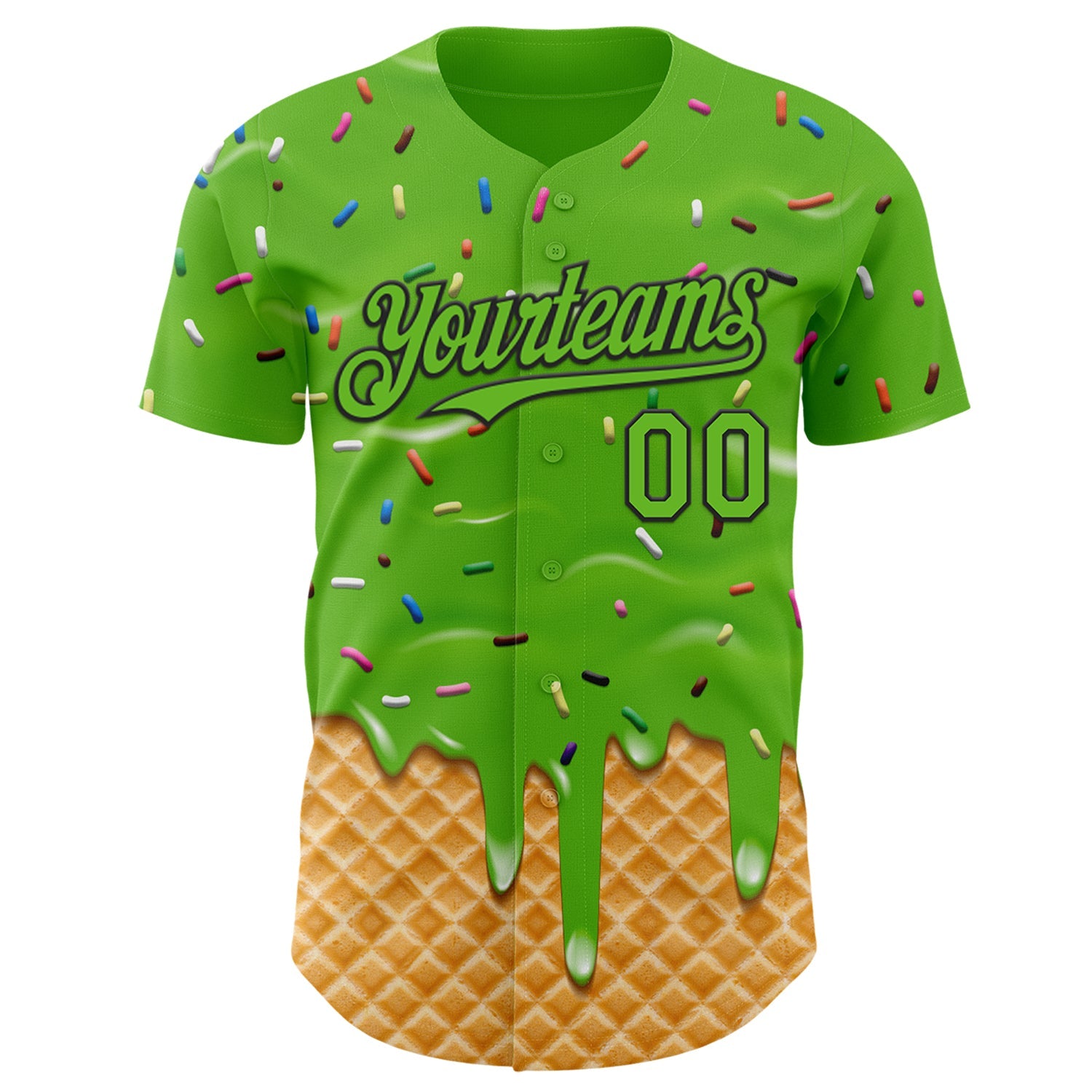 Custom Aurora Green-Black Ice Cream Waffle Foodie Dessert Authentic Baseball Jersey view 2