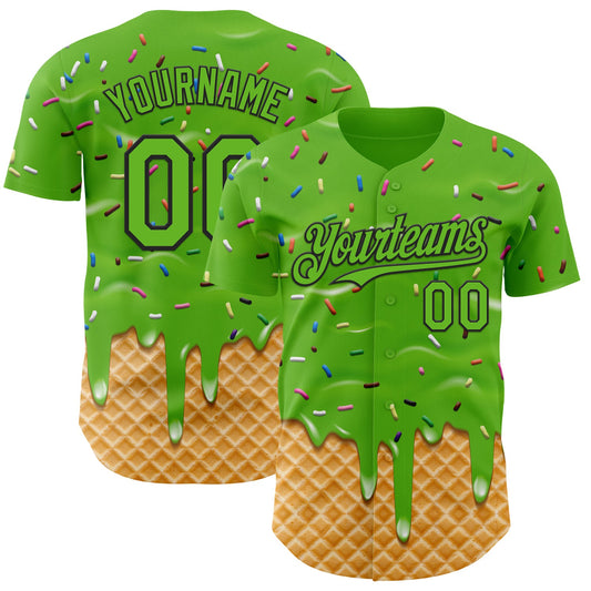 Custom Aurora Green-Black Ice Cream Waffle Foodie Dessert Authentic Baseball Jersey - Main View