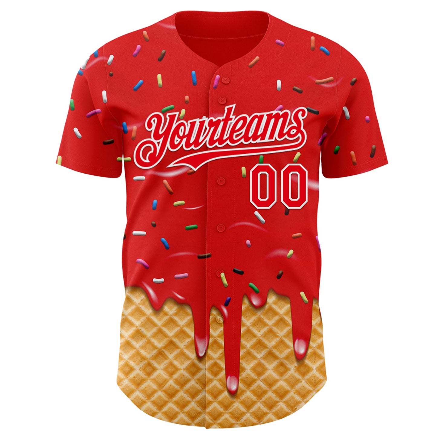Custom Fire Red-White Ice Cream Waffle Foodie Dessert Authentic Baseball Jersey view 2