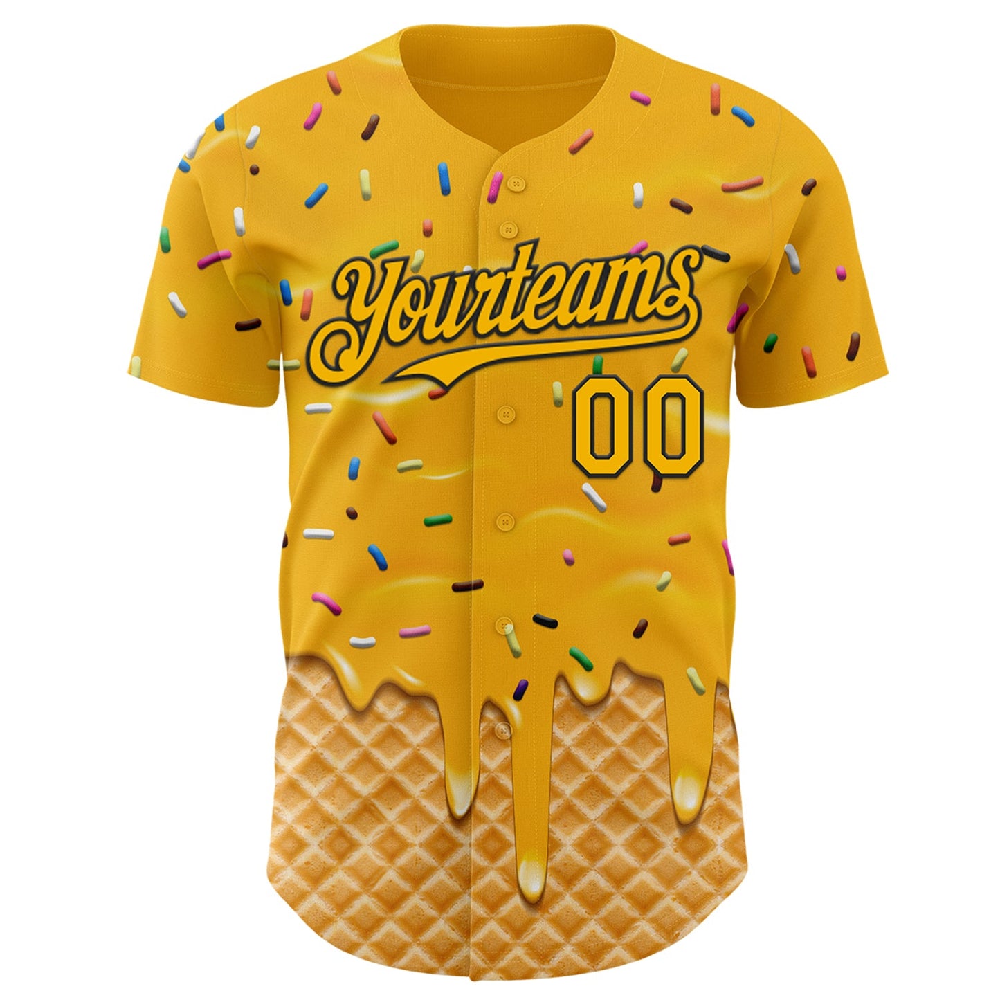 Custom Gold-Black Ice Cream Waffle Foodie Dessert Authentic Baseball Jersey view 2