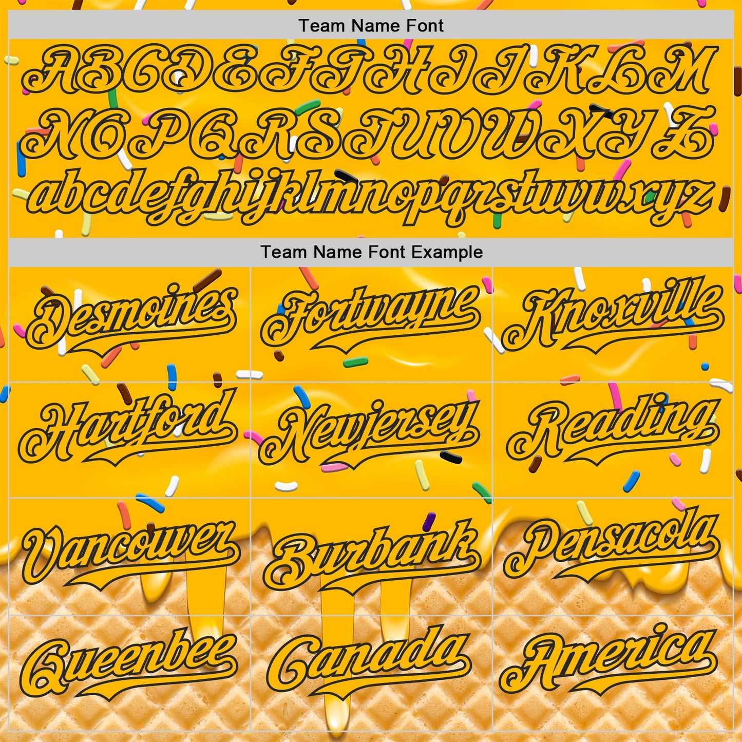 Custom Gold-Black Ice Cream Waffle Foodie Dessert Authentic Baseball Jersey view 4