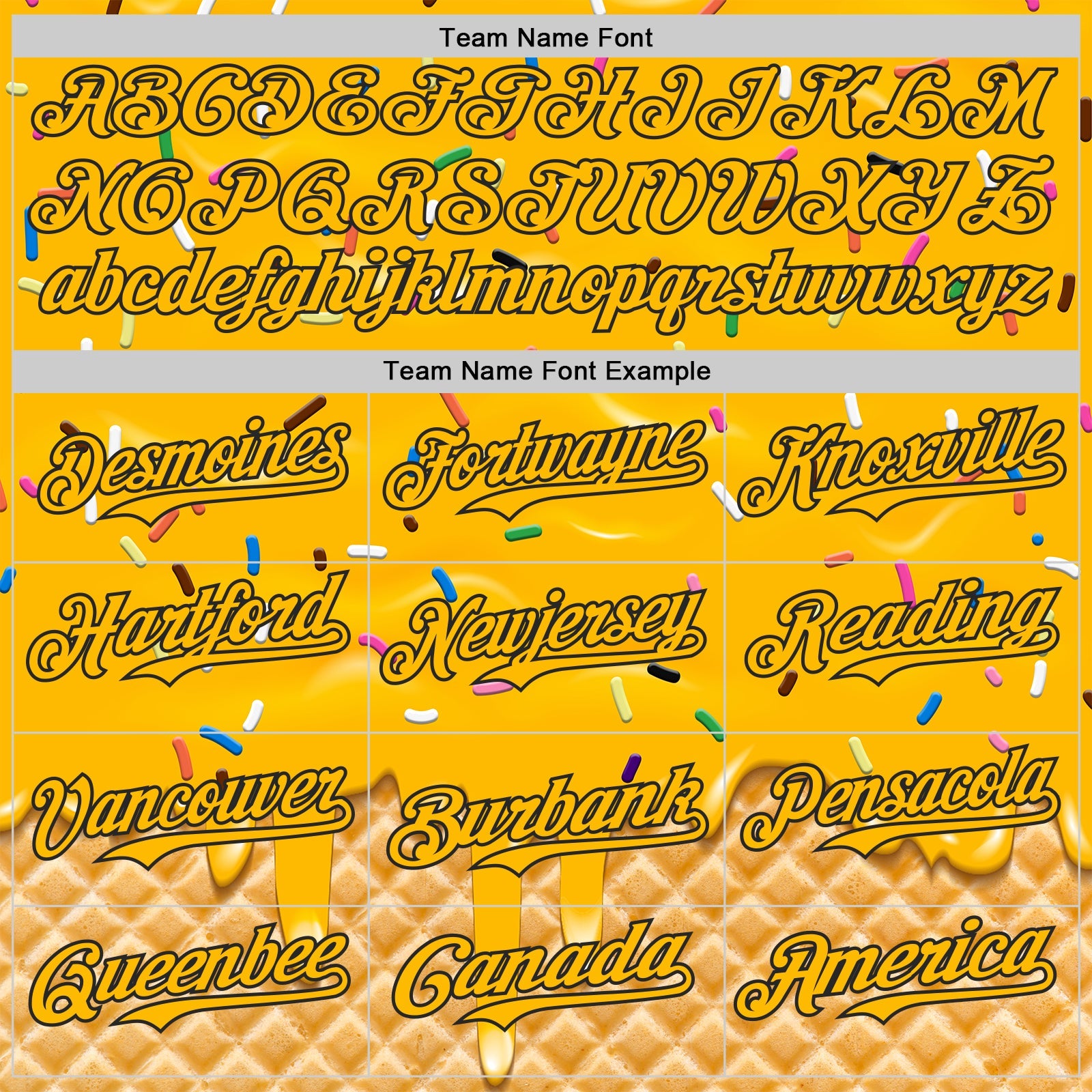 Custom Gold-Black Ice Cream Waffle Foodie Dessert Authentic Baseball Jersey view 4