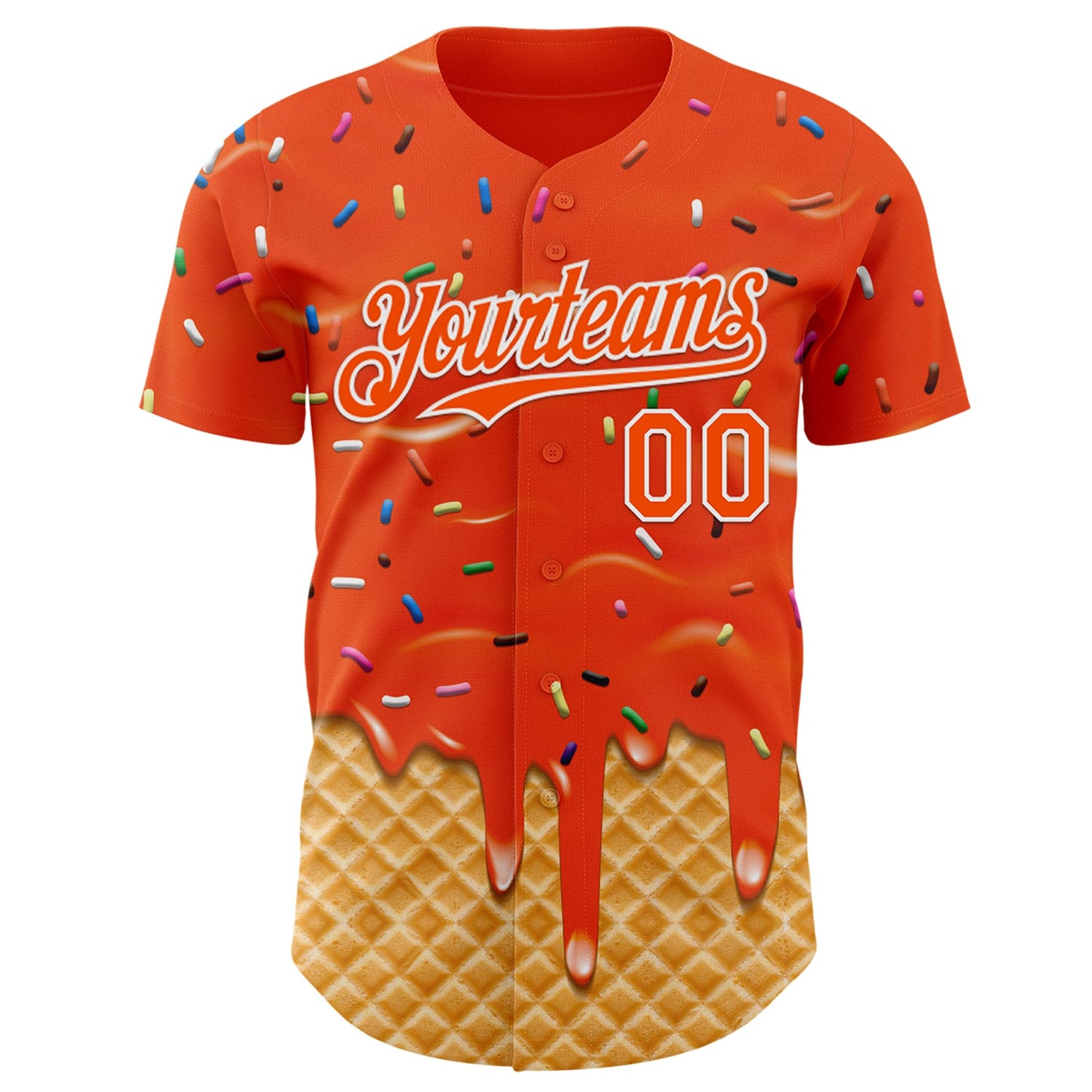 Custom Orange-White Ice Cream Waffle Foodie Dessert Authentic Baseball Jersey view 2