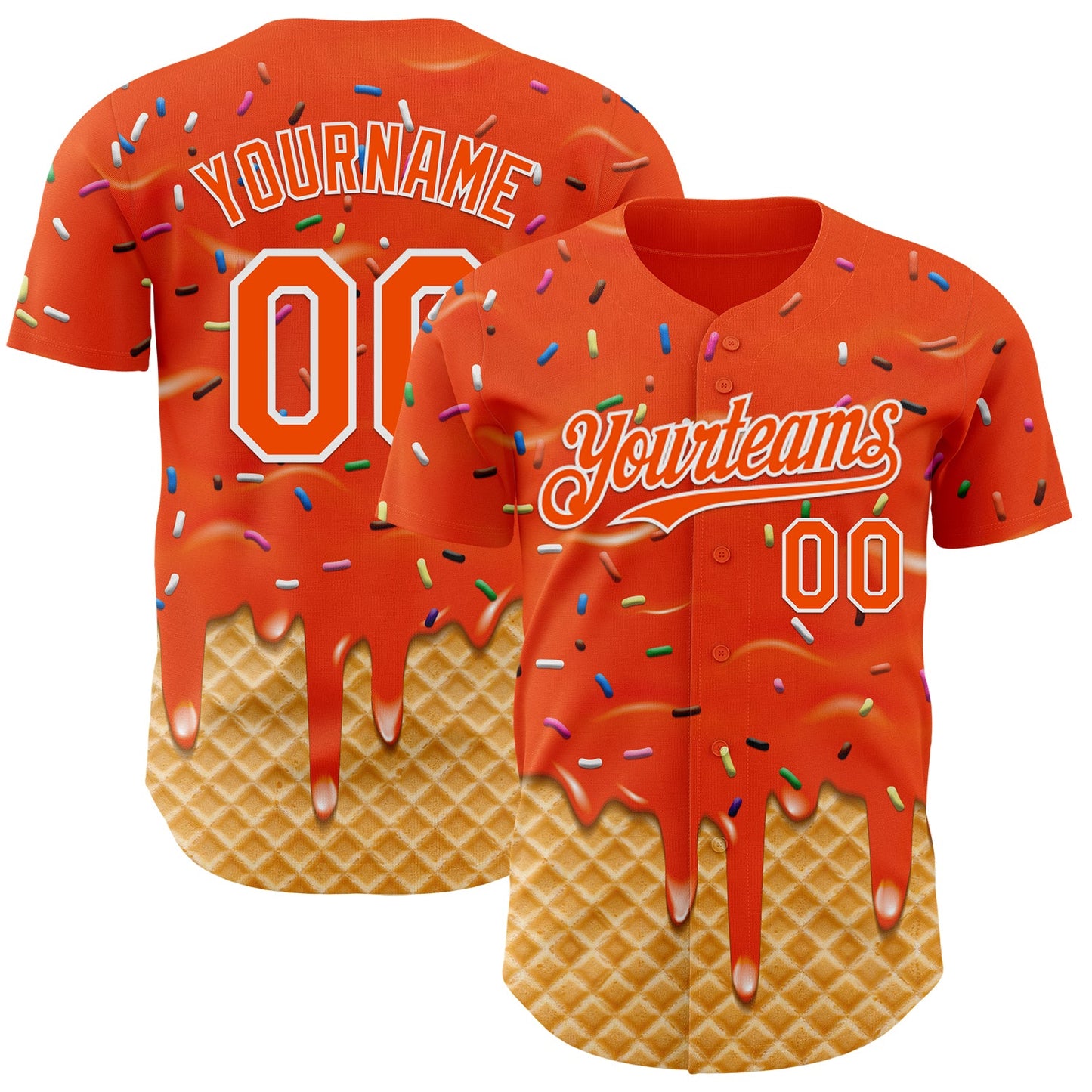 Custom Orange-White Ice Cream Waffle Foodie Dessert Authentic Baseball Jersey - Main View