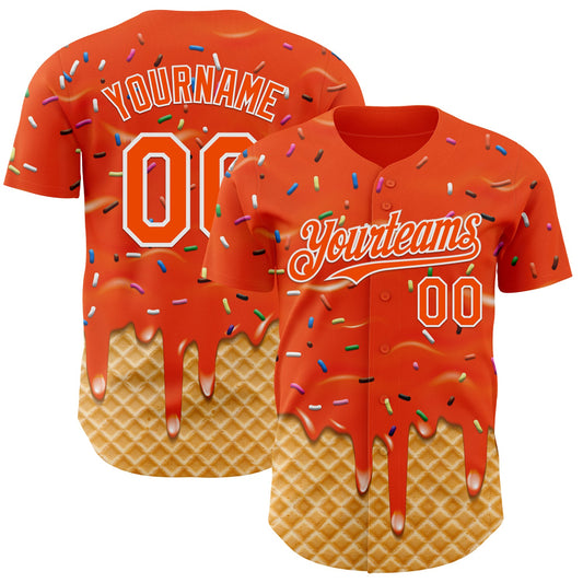 Custom Orange-White Ice Cream Waffle Foodie Dessert Authentic Baseball Jersey - Main View