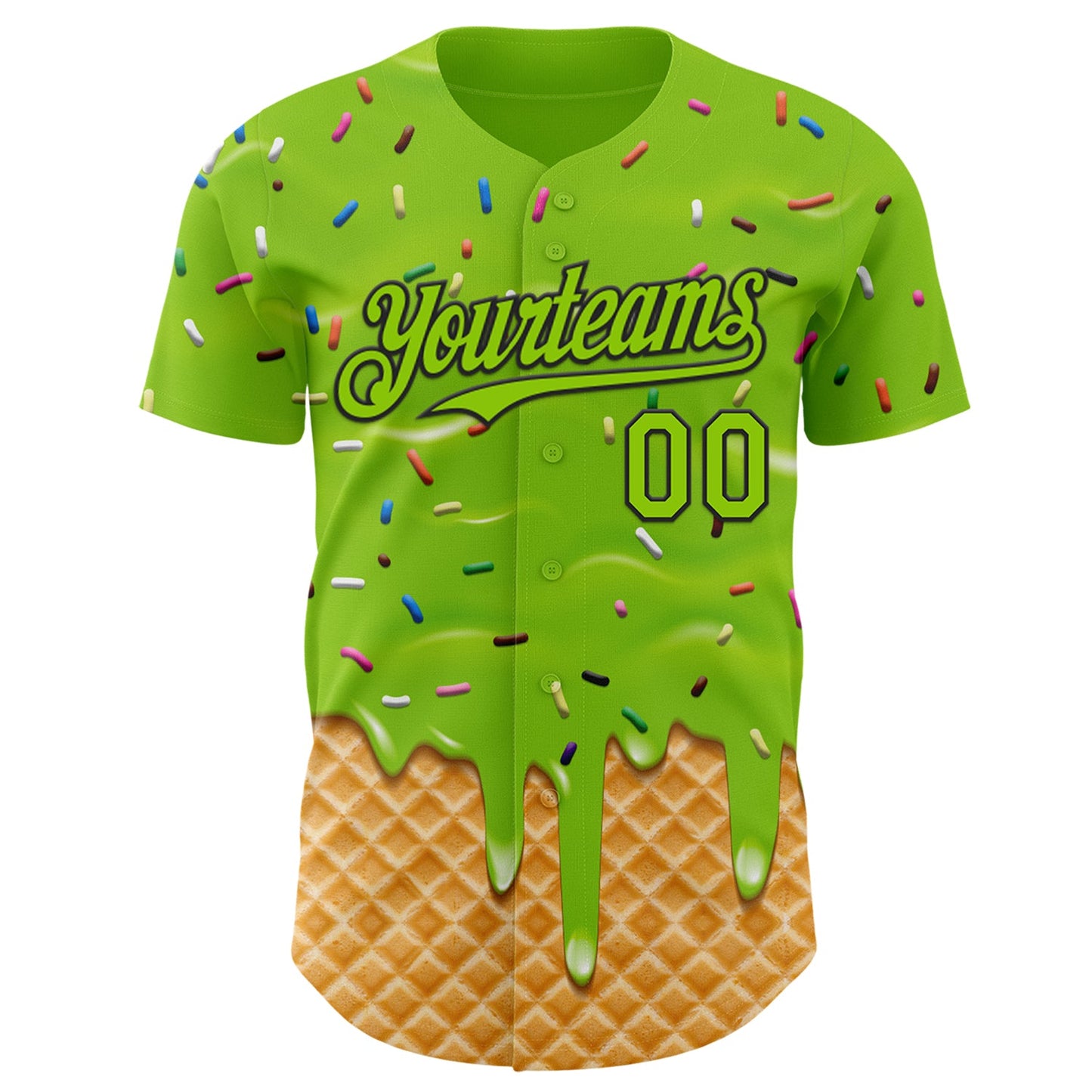 Custom Neon Green-Black Ice Cream Waffle Foodie Dessert Authentic Baseball Jersey view 2