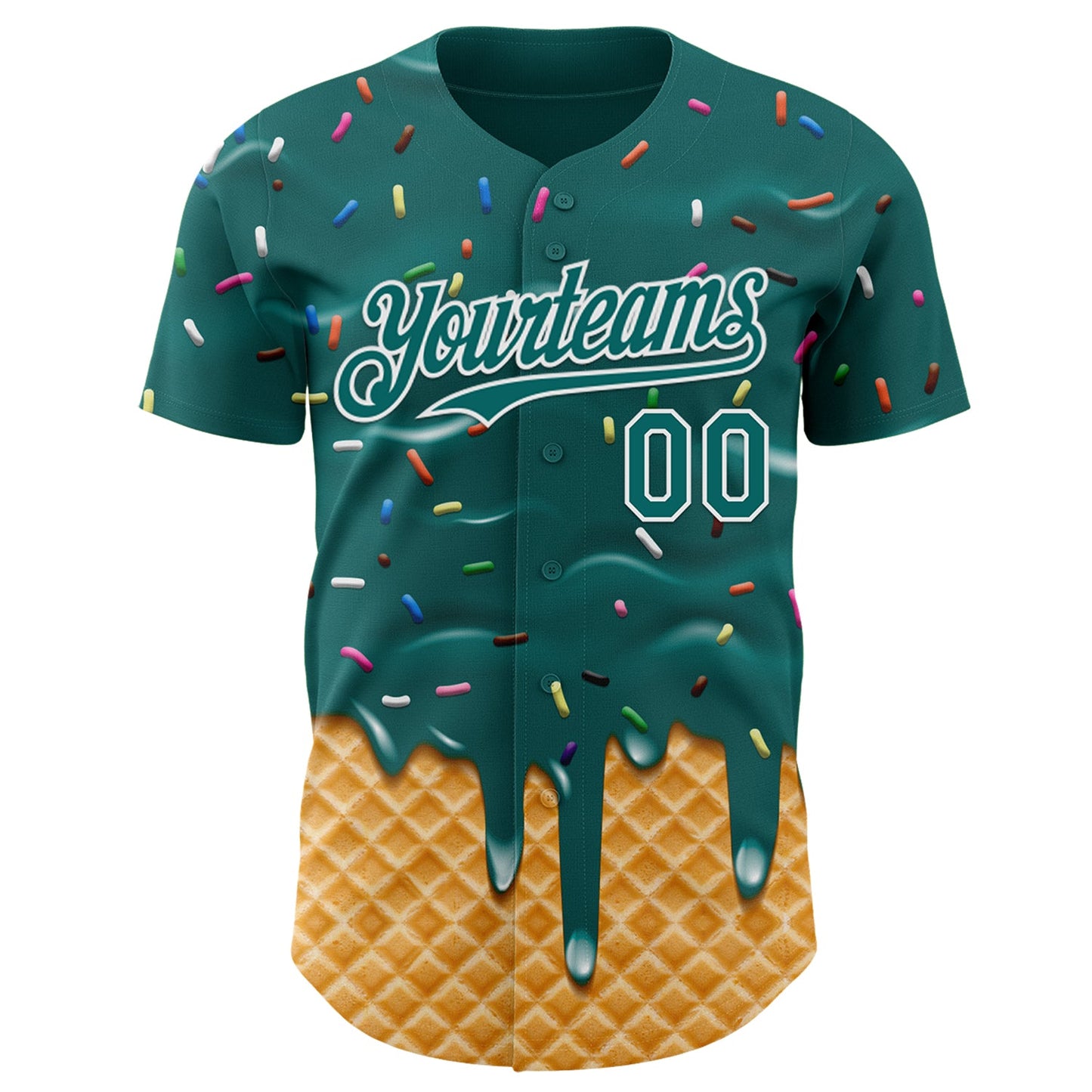 Custom Teal-White Ice Cream Waffle Foodie Dessert Authentic Baseball Jersey view 2