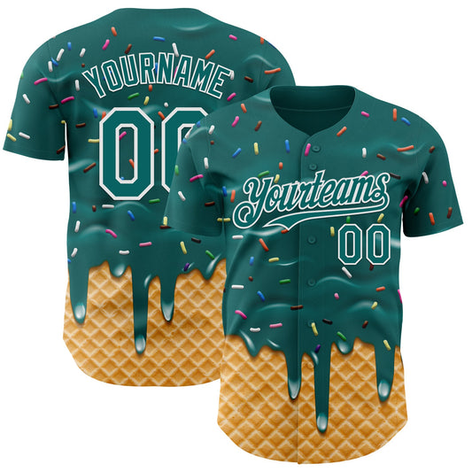 Custom Teal-White Ice Cream Waffle Foodie Dessert Authentic Baseball Jersey - Main View