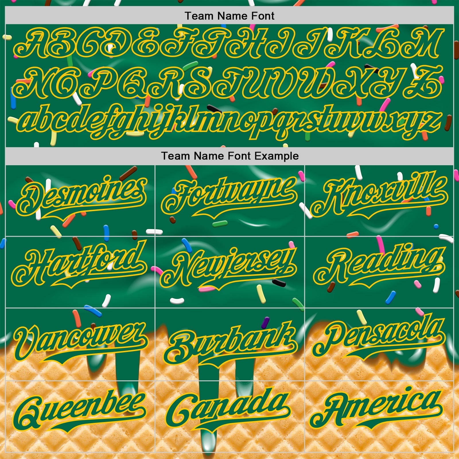 Custom Kelly Green-Yellow Ice Cream Waffle Foodie Dessert Authentic Baseball Jersey view 4