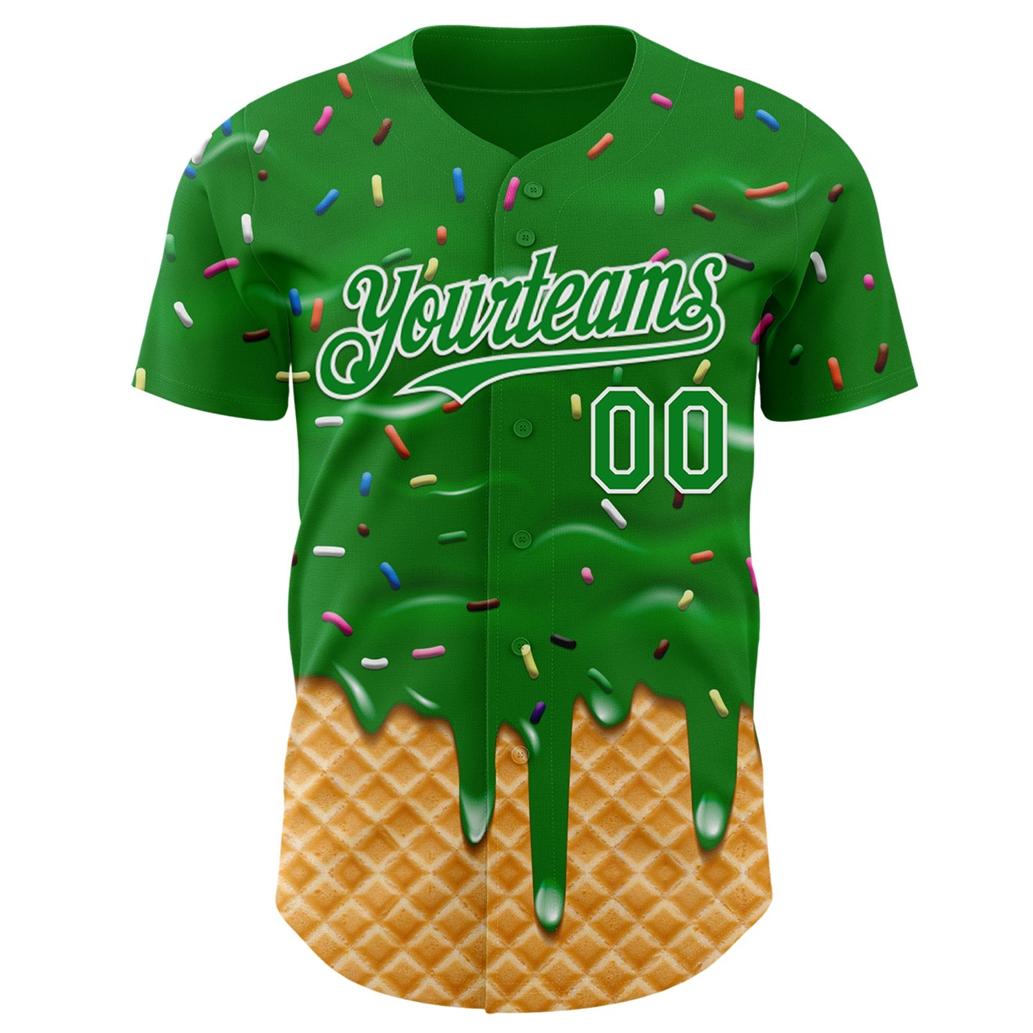 Custom Grass Green-White Ice Cream Waffle Foodie Dessert Authentic Baseball Jersey view 2
