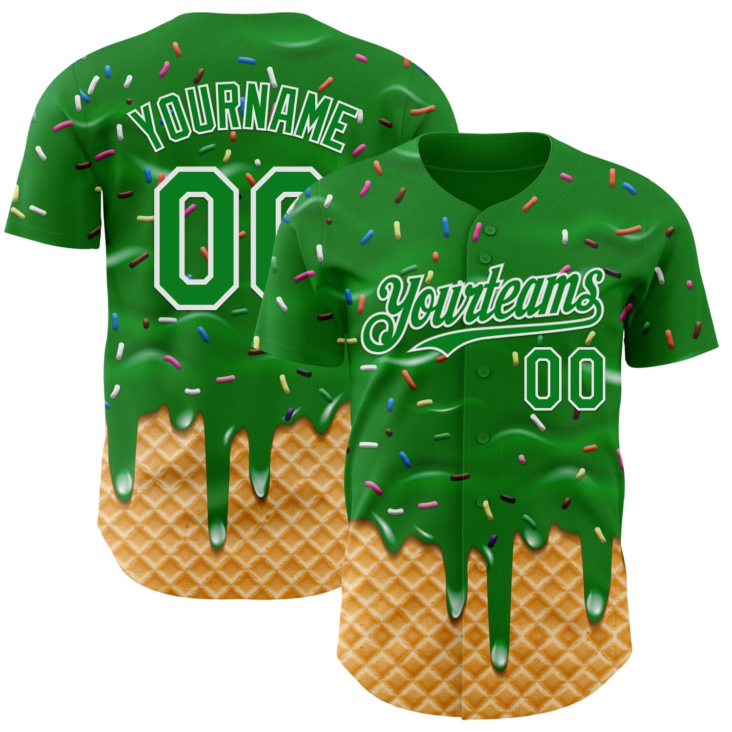Custom Grass Green-White Ice Cream Waffle Foodie Dessert Authentic Baseball Jersey - Main View