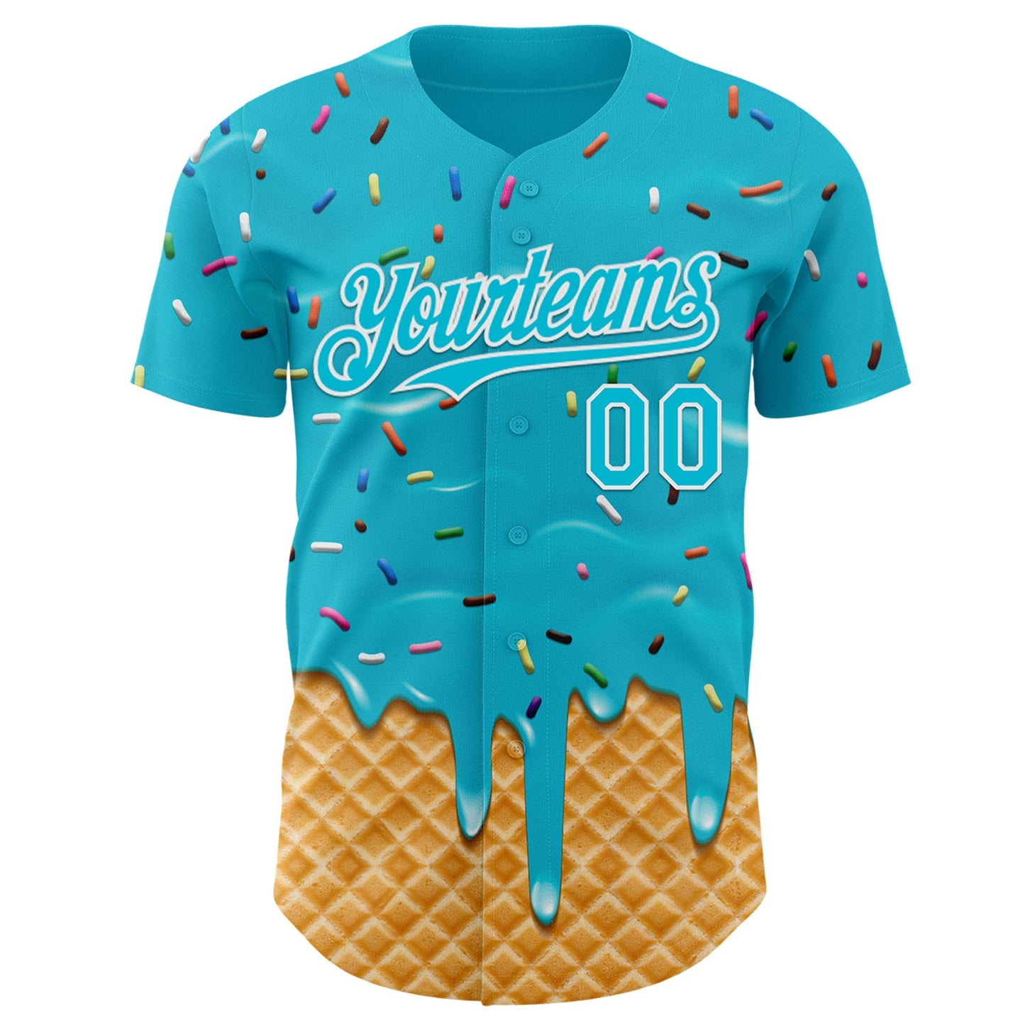 Custom Lakes Blue-White Ice Cream Waffle Foodie Dessert Authentic Baseball Jersey view 2