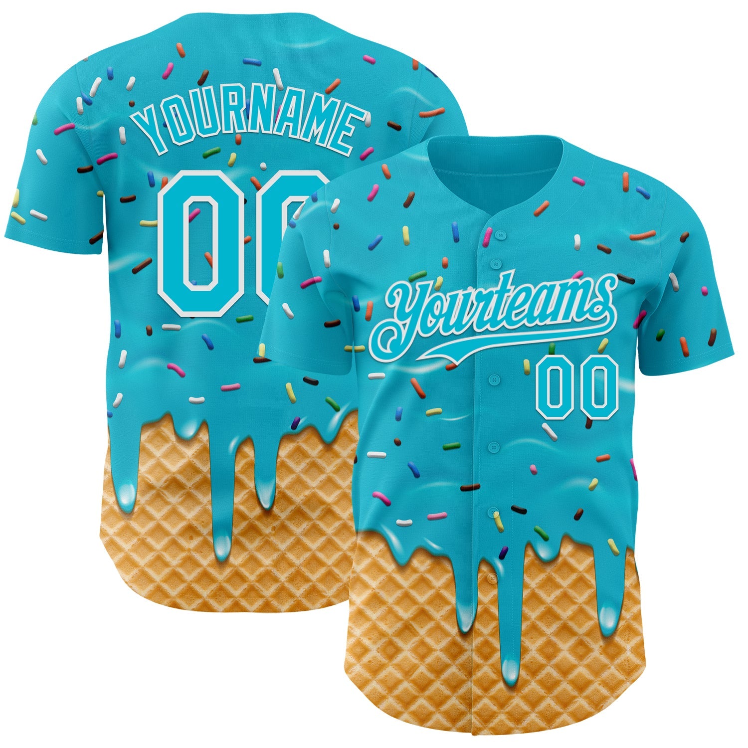 Custom Lakes Blue-White Ice Cream Waffle Foodie Dessert Authentic Baseball Jersey - Main View