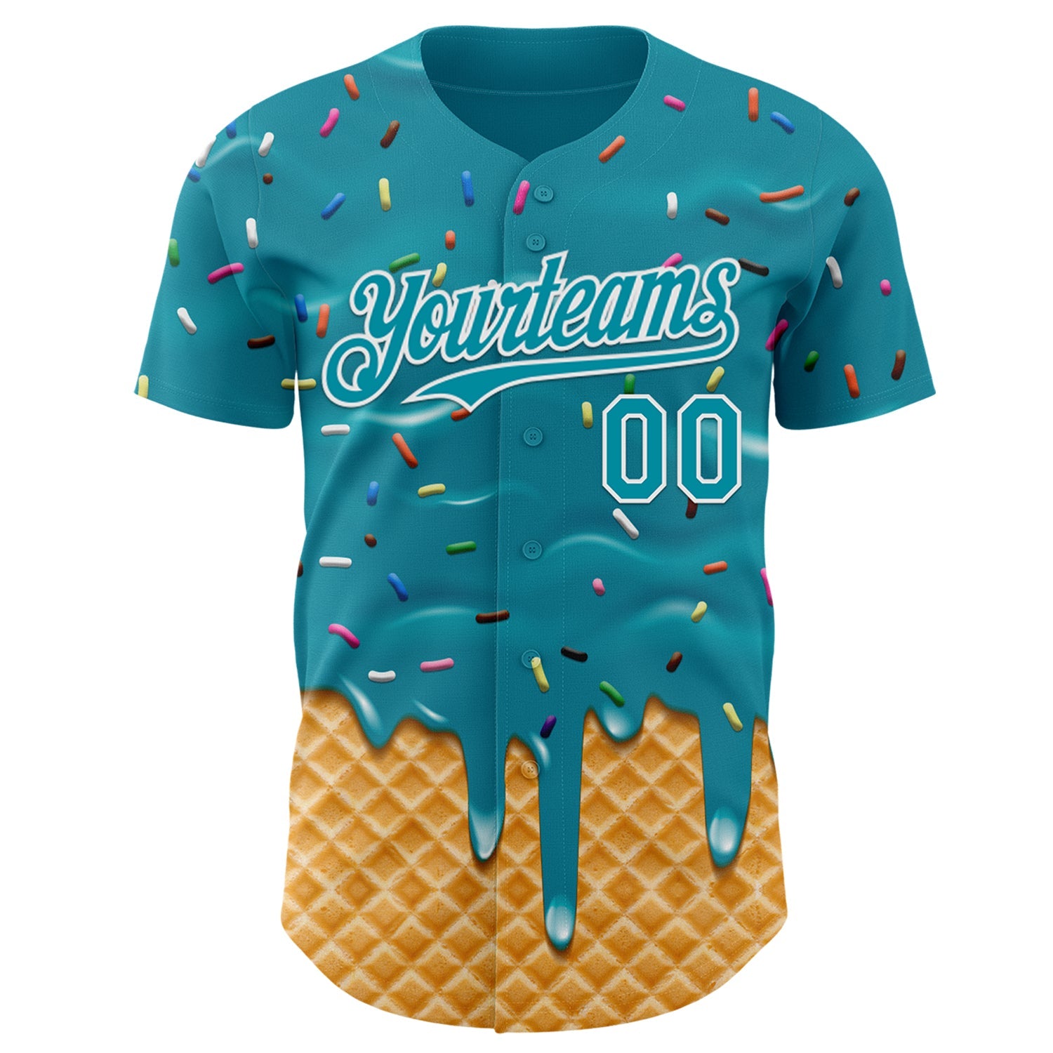 Custom Teal-White Ice Cream Waffle Foodie Dessert Authentic Baseball Jersey view 2
