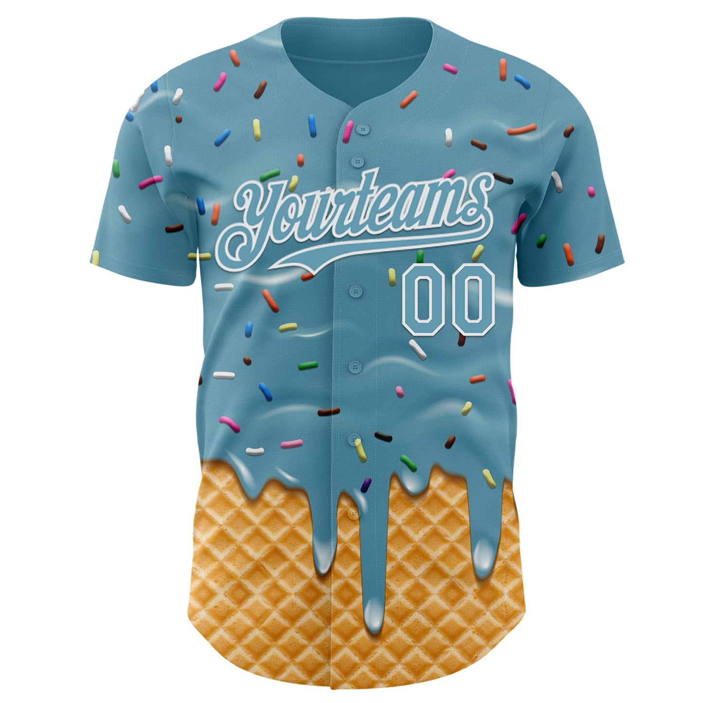 Custom Shadow Blue-White Ice Cream Waffle Foodie Dessert Authentic Baseball Jersey view 2