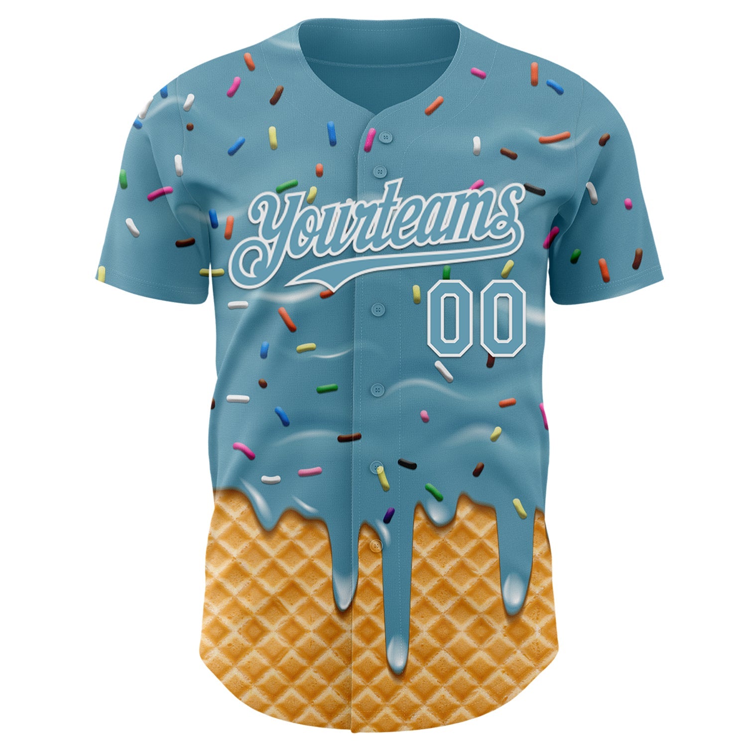 Custom Shadow Blue-White Ice Cream Waffle Foodie Dessert Authentic Baseball Jersey view 2