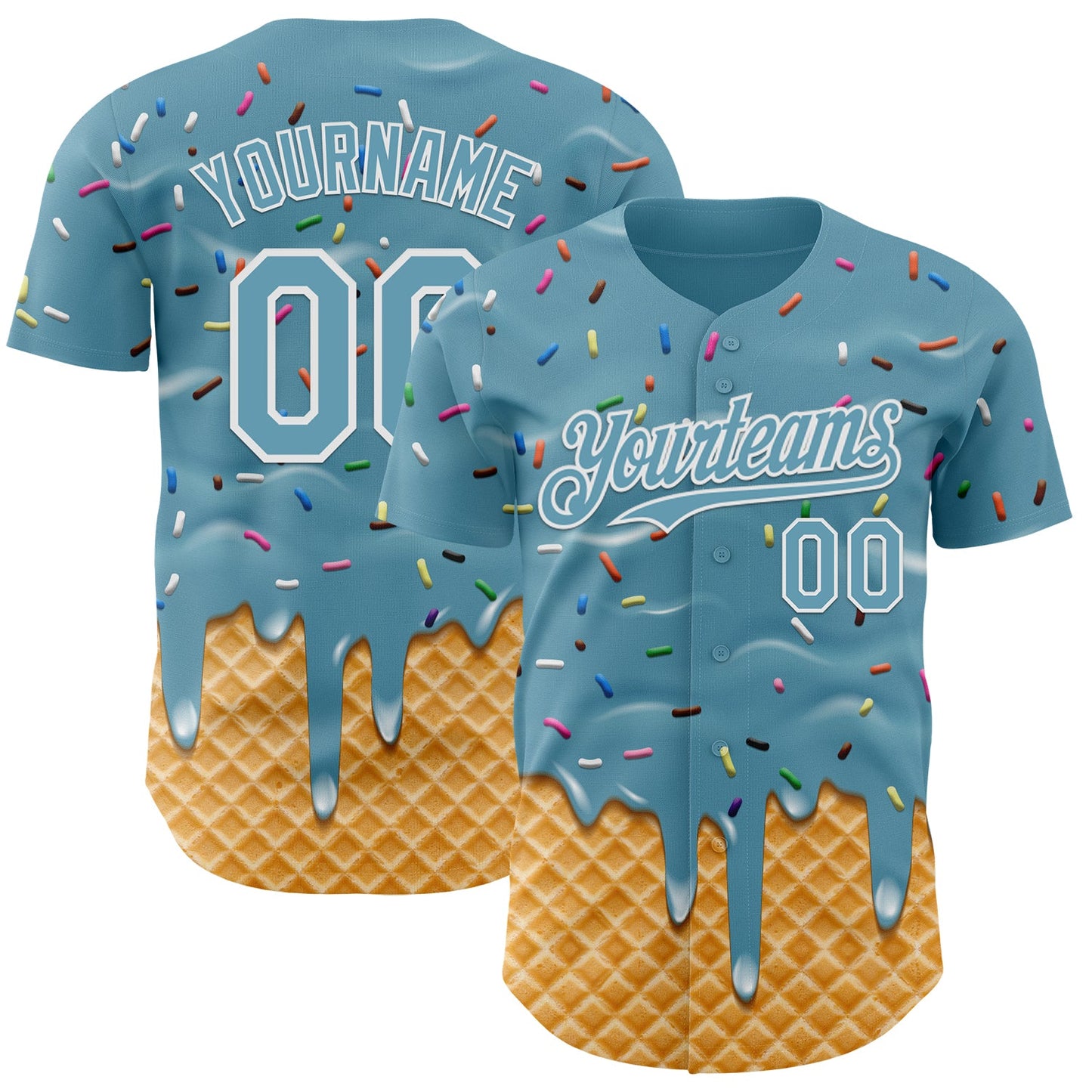 Custom Shadow Blue-White Ice Cream Waffle Foodie Dessert Authentic Baseball Jersey - Main View