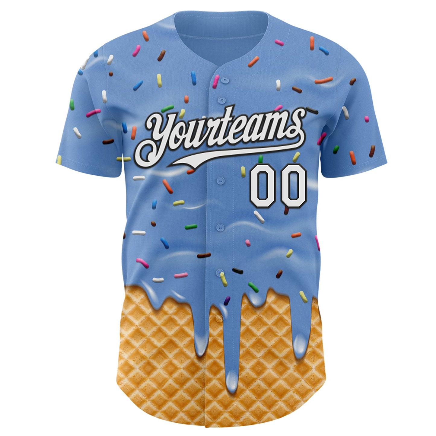 Custom Light Blue White-Black Ice Cream Waffle Foodie Dessert Authentic Baseball Jersey view 2