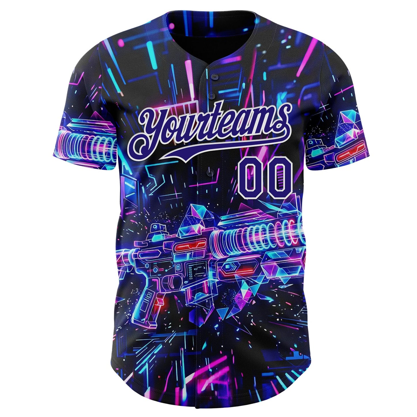 Custom Black Dark Purple-White Futurism Cyberpunk E-sports 3D Pattern Design Authentic Baseball Jersey view 2