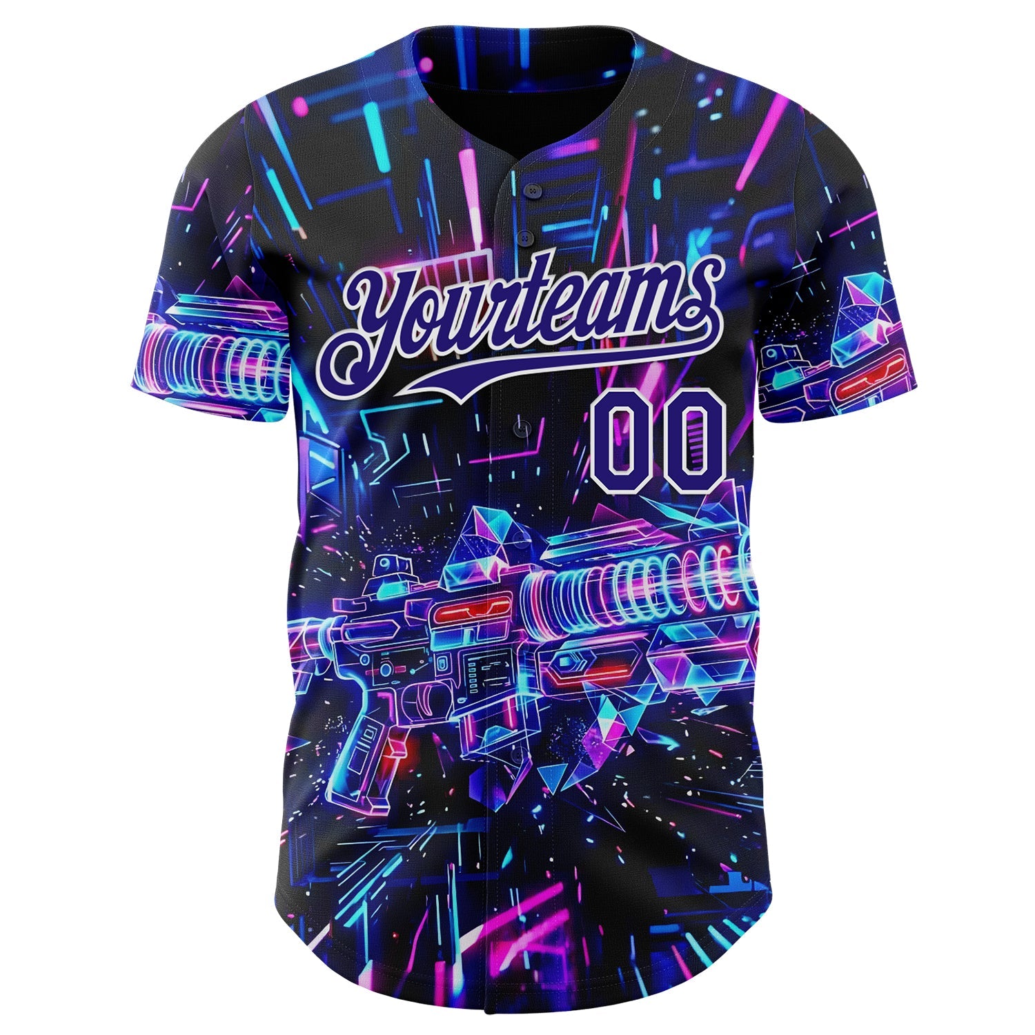 Custom Black Dark Purple-White Futurism Cyberpunk E-sports 3D Pattern Design Authentic Baseball Jersey view 2