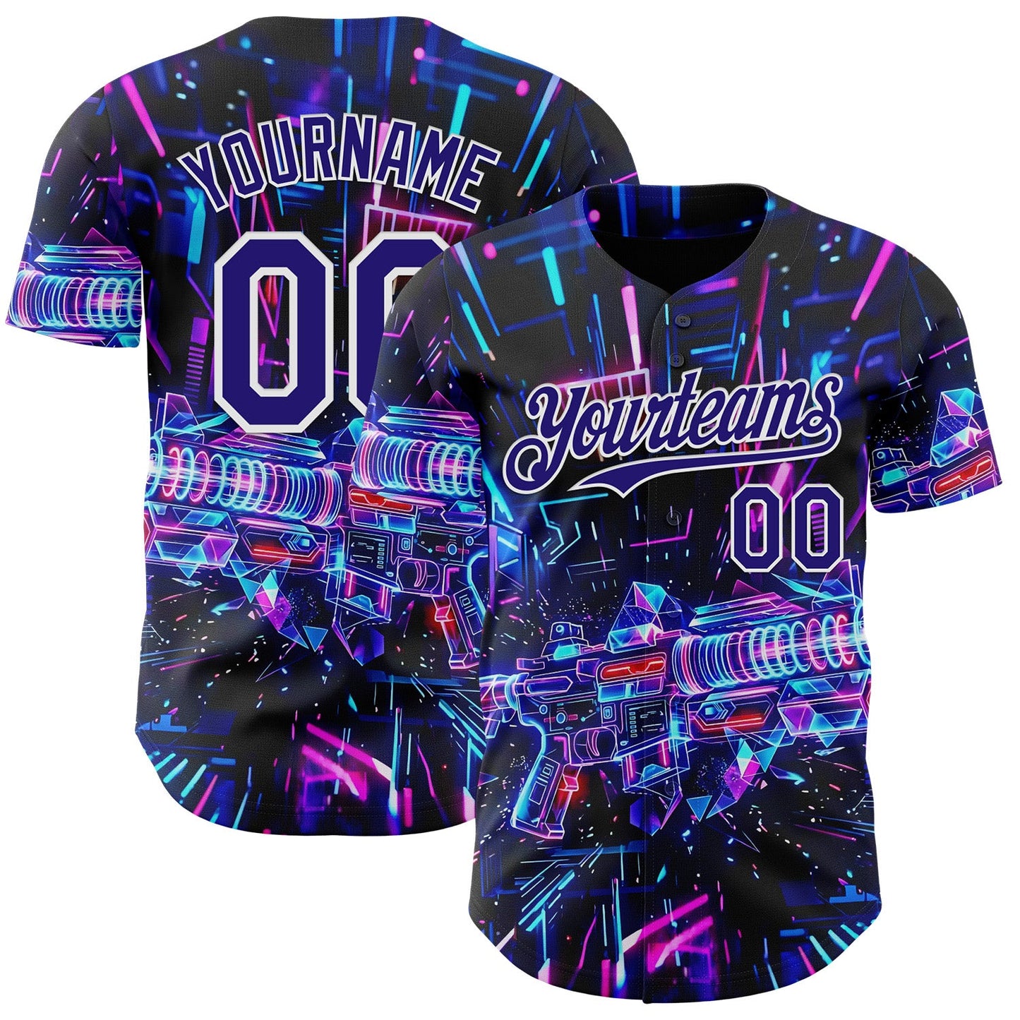 Custom Black Dark Purple-White Futurism Cyberpunk E-sports 3D Pattern Design Authentic Baseball Jersey - Main View