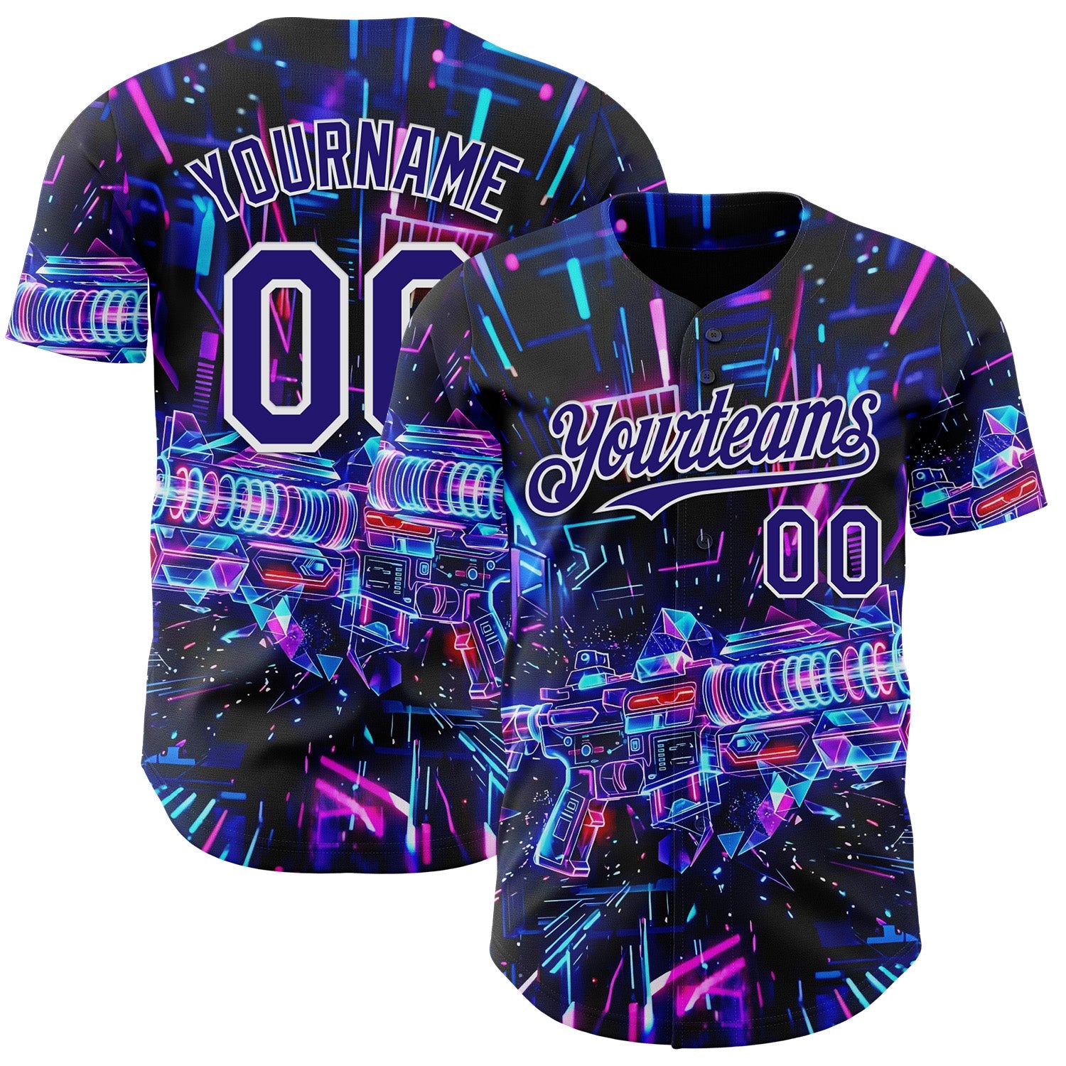 Custom Black Dark Purple-White Futurism Cyberpunk E-sports 3D Pattern Design Authentic Baseball Jersey - Main View