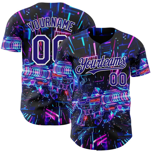 Custom Black Dark Purple-White Futurism Cyberpunk E-sports 3D Pattern Design Authentic Baseball Jersey - Main View