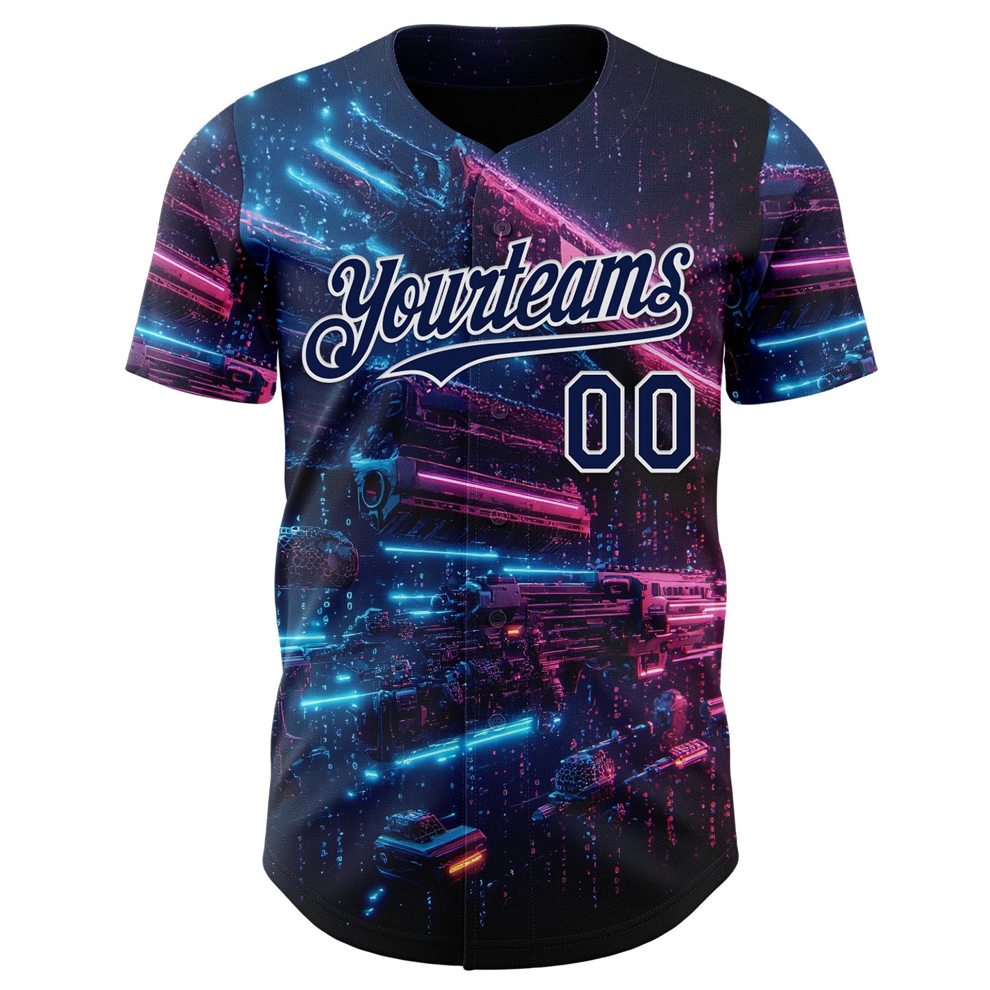 Custom Navy-White Futurism Cyberpunk E-sports 3D Pattern Design Authentic Baseball Jersey view 2