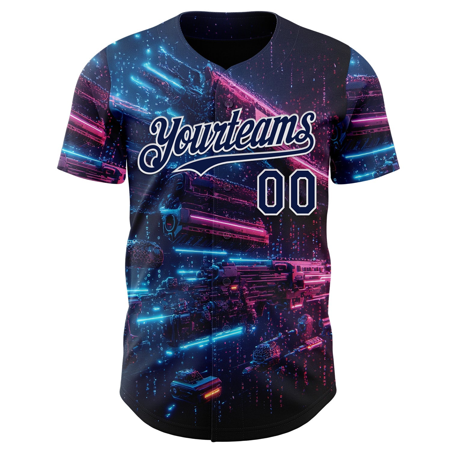 Custom Navy-White Futurism Cyberpunk E-sports 3D Pattern Design Authentic Baseball Jersey view 2