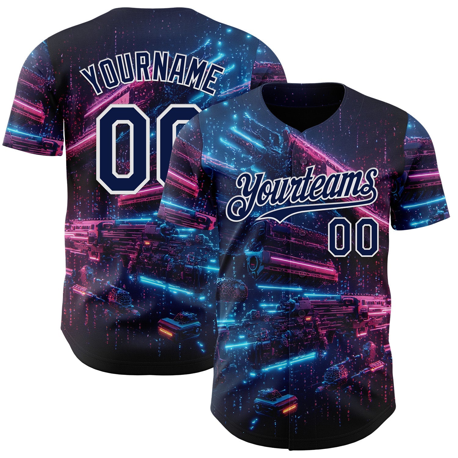 Custom Navy-White Futurism Cyberpunk E-sports 3D Pattern Design Authentic Baseball Jersey - Main View