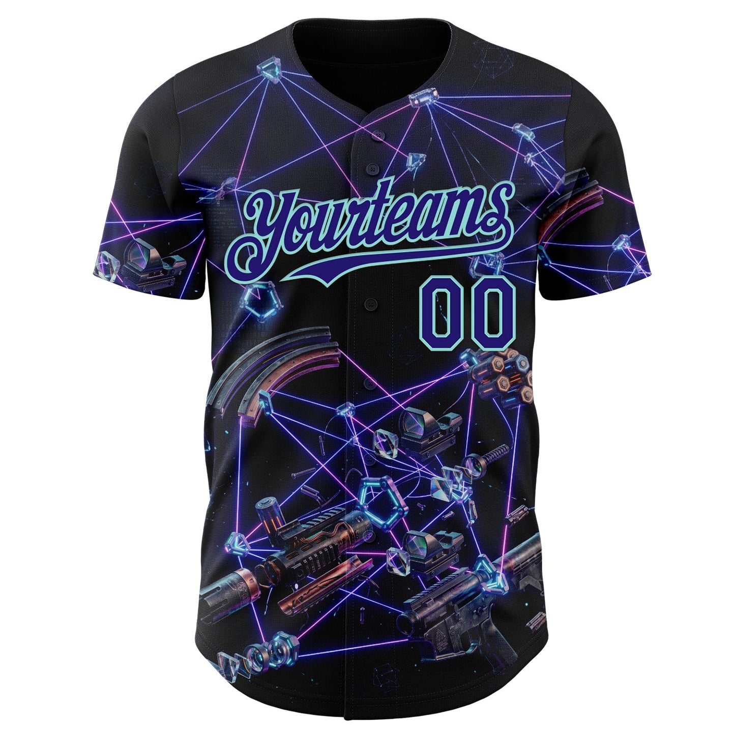Custom Black Dark Purple-Ice Blue Futurism Tech E-sports 3D Pattern Design Authentic Baseball Jersey view 2