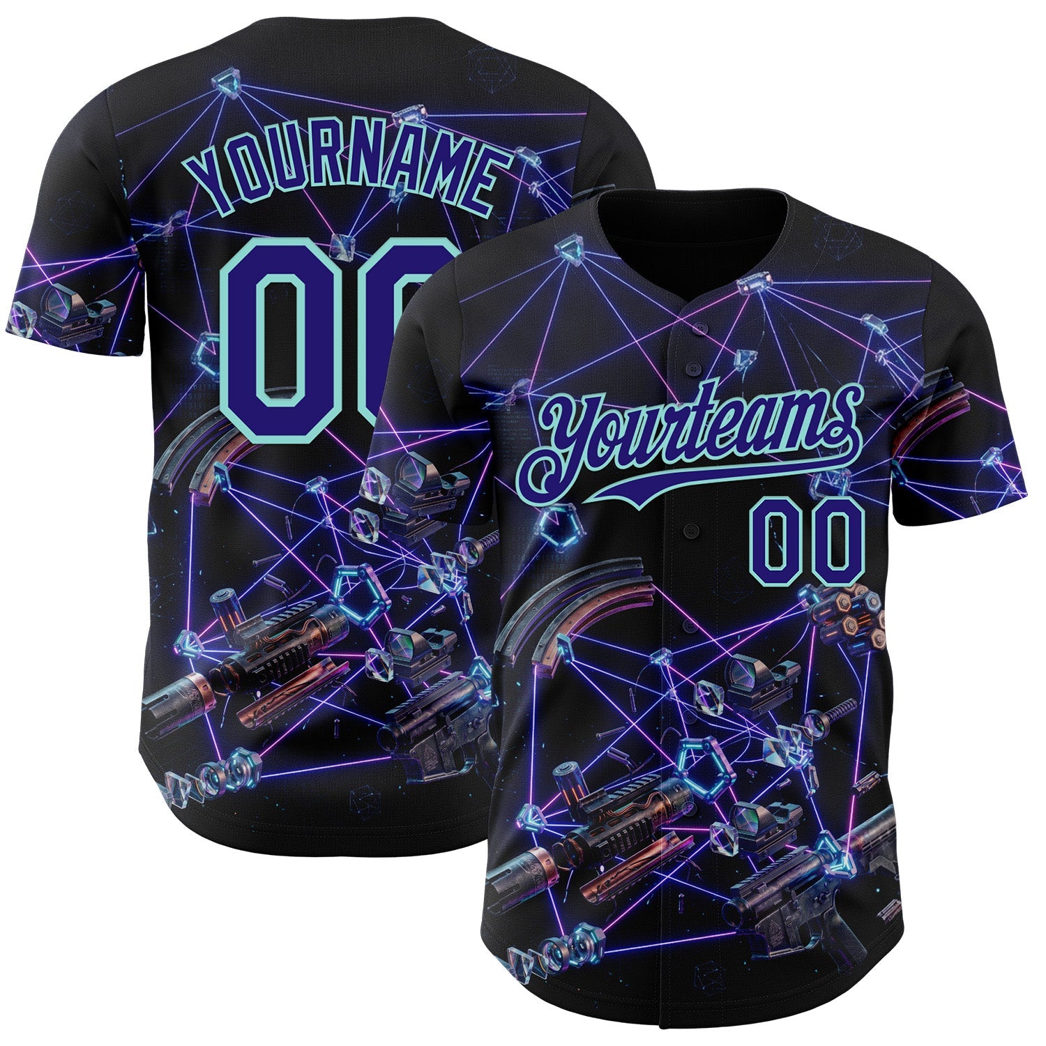 Custom Black Dark Purple-Ice Blue Futurism Tech E-sports 3D Pattern Design Authentic Baseball Jersey - Main View