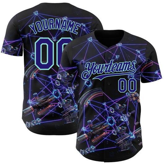 Custom Black Dark Purple-Ice Blue Futurism Tech E-sports 3D Pattern Design Authentic Baseball Jersey - Main View