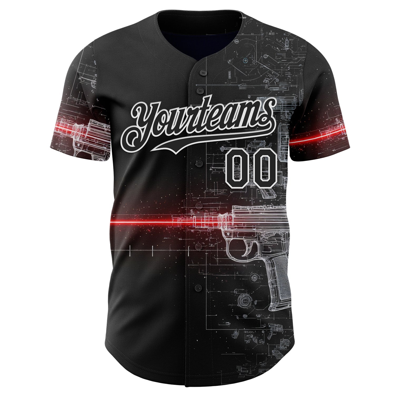 Custom Black-White Futurism Sci-Fi E-sports 3D Pattern Design Authentic Baseball Jersey view 2