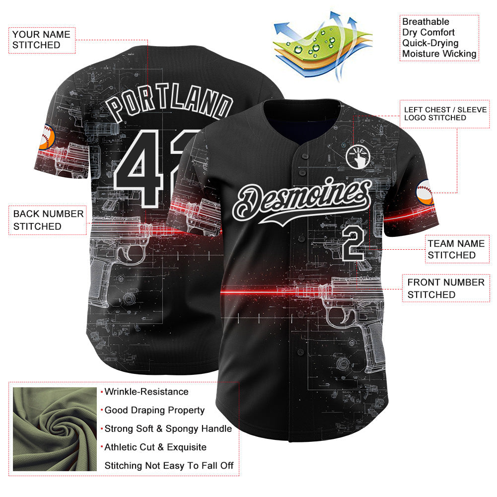 Custom Black-White Futurism Sci-Fi E-sports 3D Pattern Design Authentic Baseball Jersey view 3