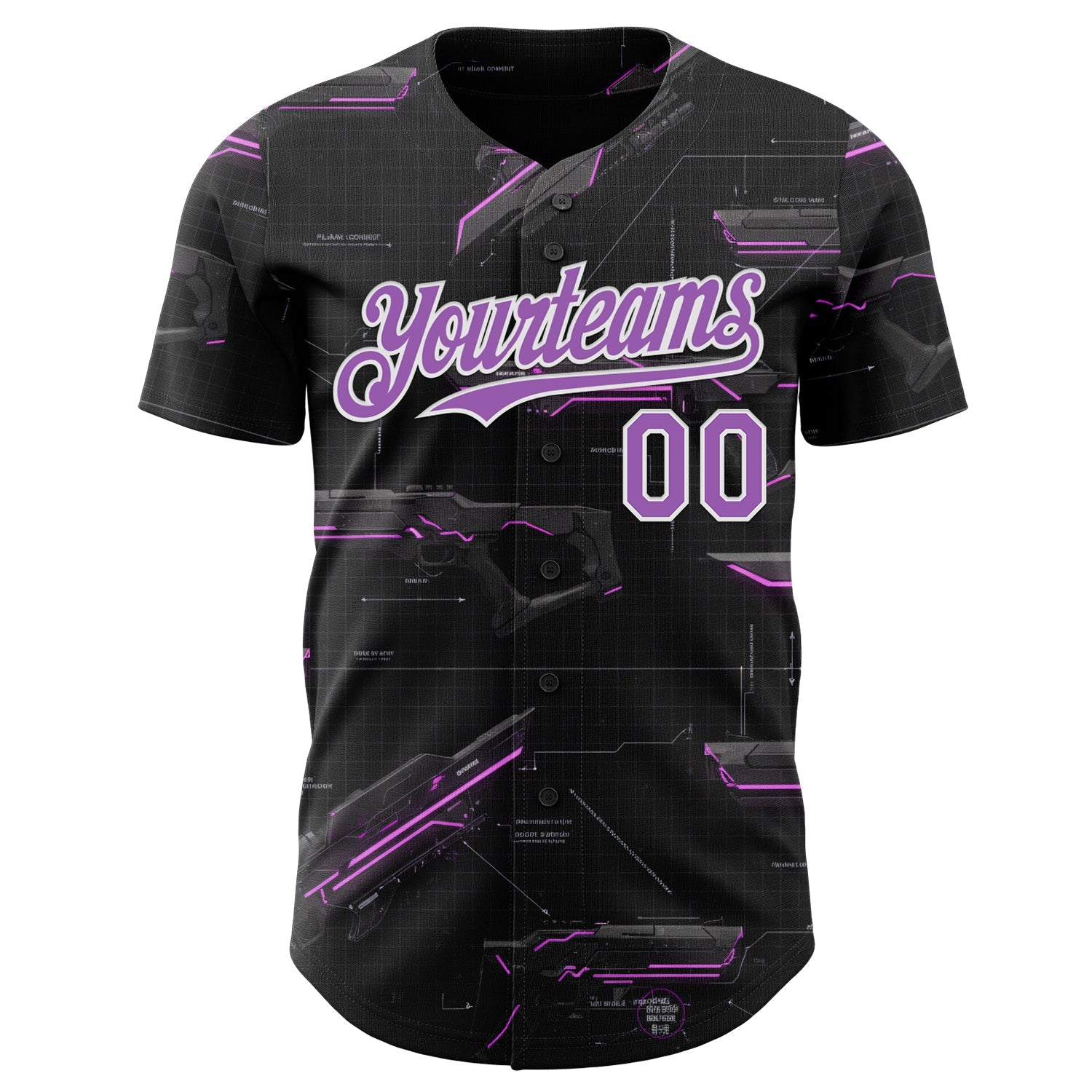 Custom Black Medium Purple-White Futurism Sci-Fi E-sports 3D Pattern Design Authentic Baseball Jersey view 2